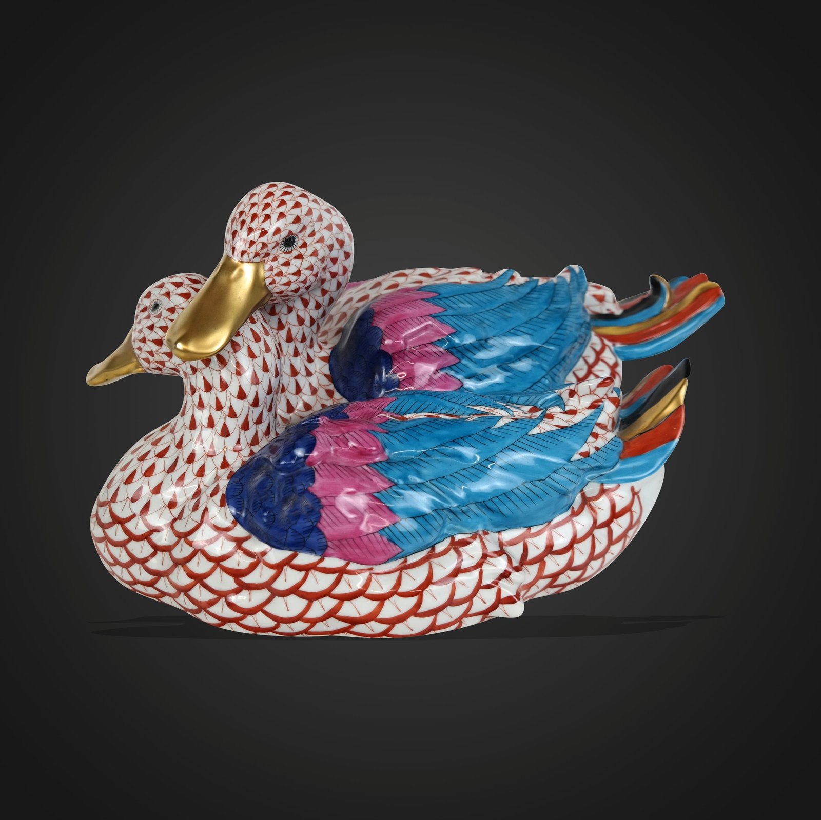 Herend Fishnet Porcelain Pair of Ducks Sculpture (1 of 9)