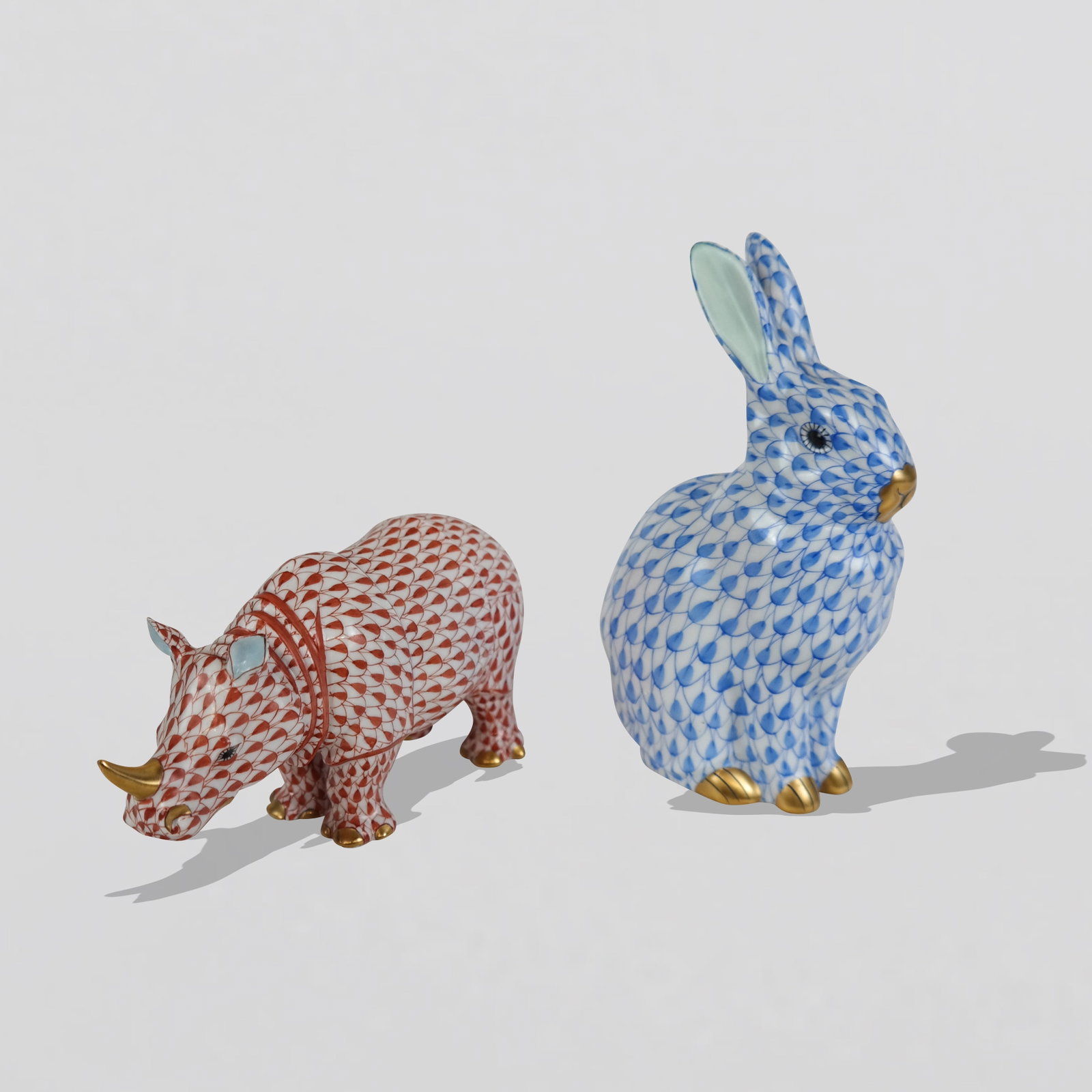 Herend Fishnet Porcelain Rhinoceros and Rabbit (1 of 14)