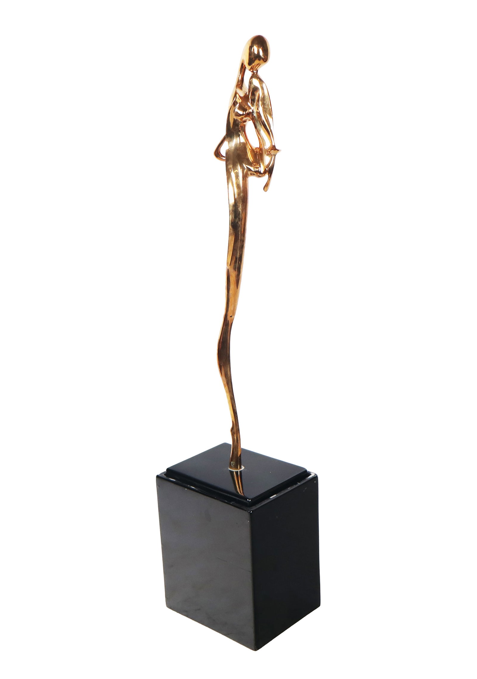 Georges CHARPENTIER Polished Bronze Dancer: Georges Charpentier (French, b. 1936) polished bronze sculpture of a dancer on a black painted base and pedestal, signed G. Carpentier to lower of figure, with a cipher to other side and with edition 