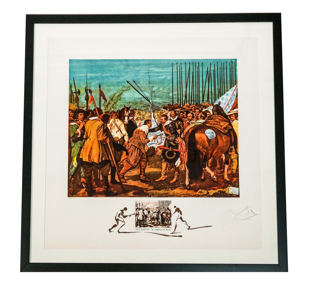 Salvador DALI: Great Masterpiece: One of the six Salvador Dali (Spanish, 1904-1989) "Changes in Great Masterpieces"," Velasquez "Le Reddition de Breda," 192/350. Nicely matted and framed, Daphne Art & Framing, Brooklyn. Provenance: Ph