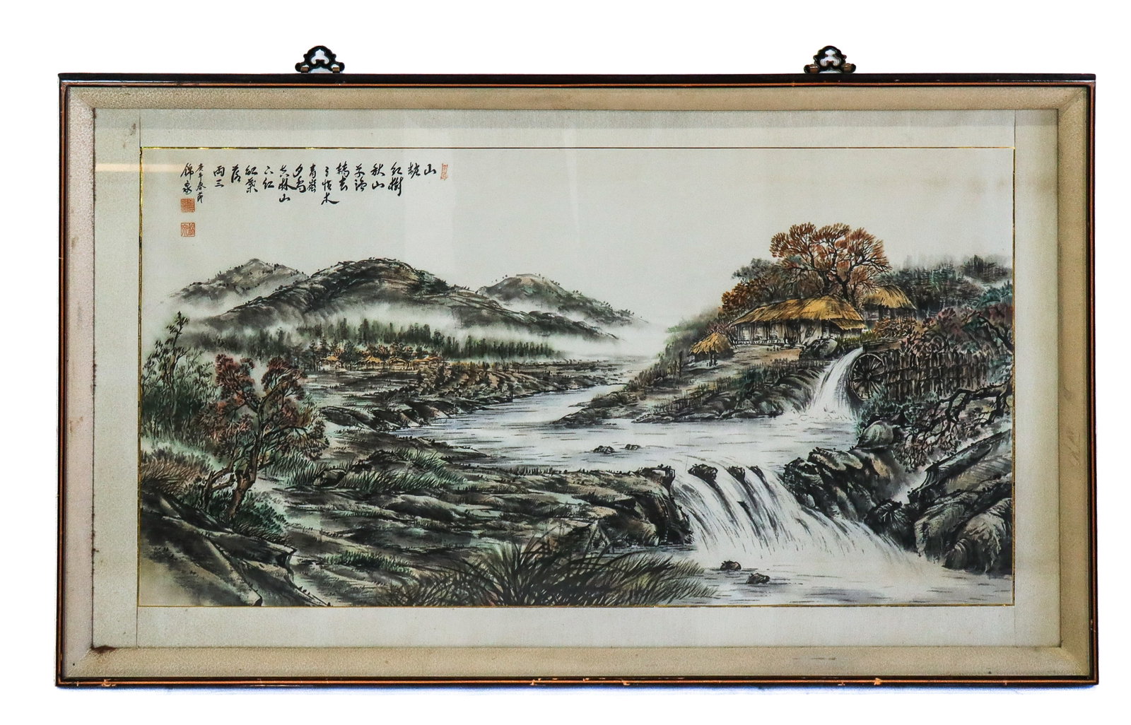 Framed Chinese Watercolor River Landscape (1 of 10)