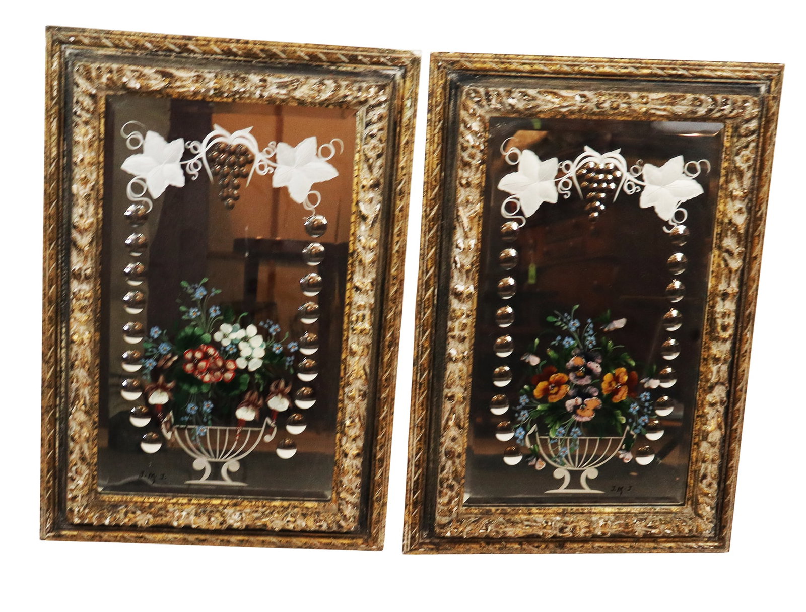 Two Victorian Reverse Painted Mirrors, Signed "JMJ (1 of 16)