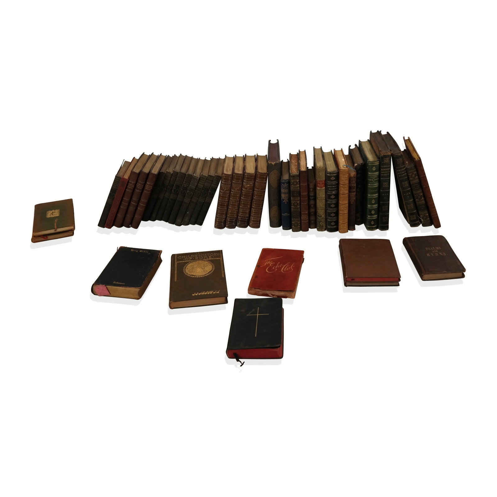 Group of Small Leatherbound and Cloth British Book: Group of Small leatherbound and cloth British books, a few in sets, some as miniature. Poor to fair condition.