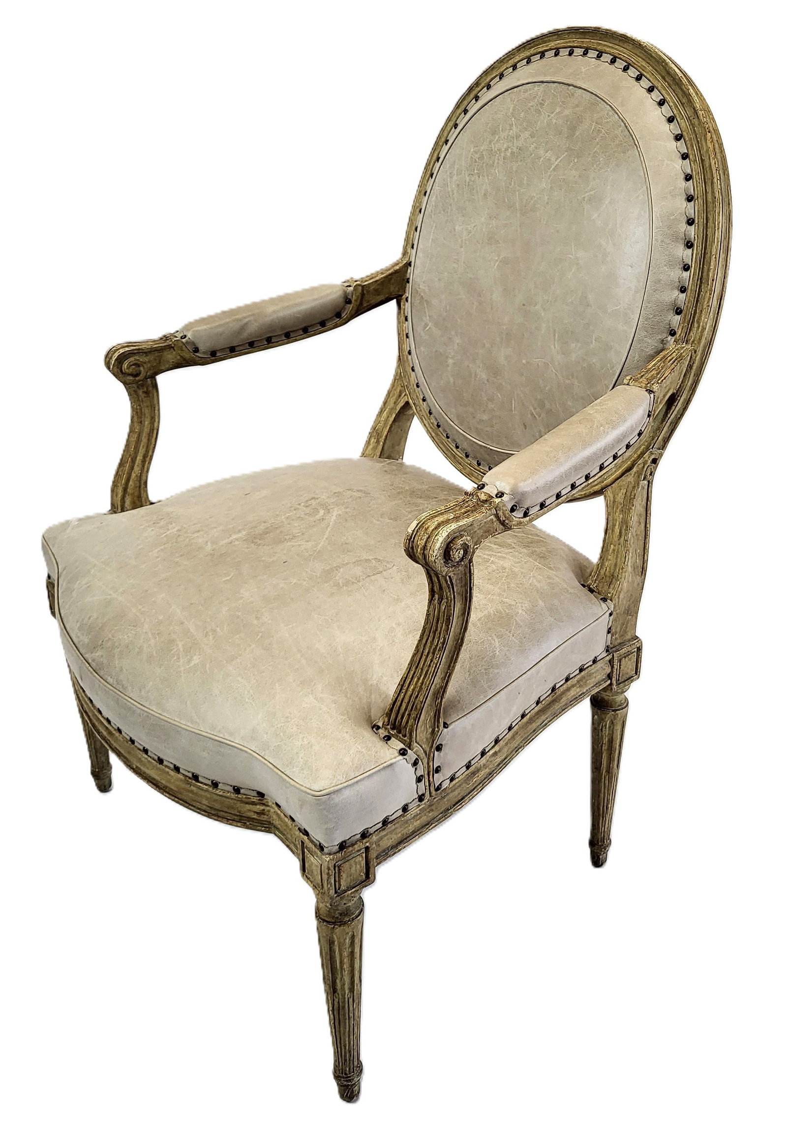 Louis XVI Leather Upholstered Fauteuil (1 of 13)