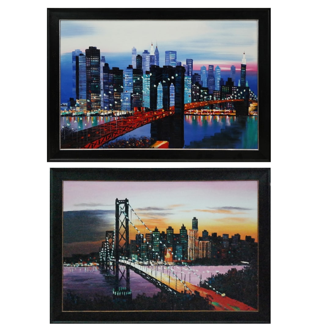Unsigned - Pair Oils on Canvas - Cityscapes (1 of 19)