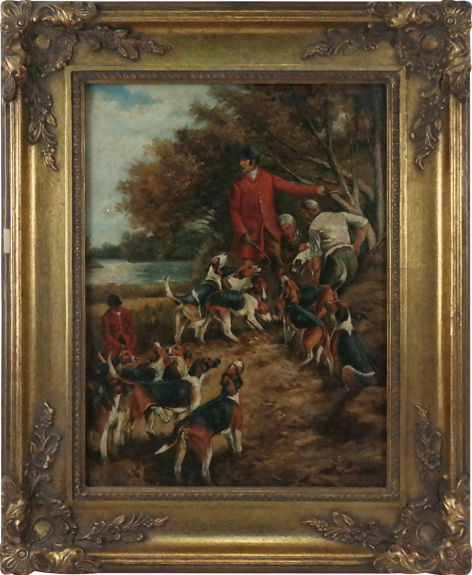 Signed Illegibly - Oil on Panel: Signed illegibly, oil on panel, modern reproduction of an English hunt scene. [15" H x 11" W; 22" H x 18" W]. Fine condition.