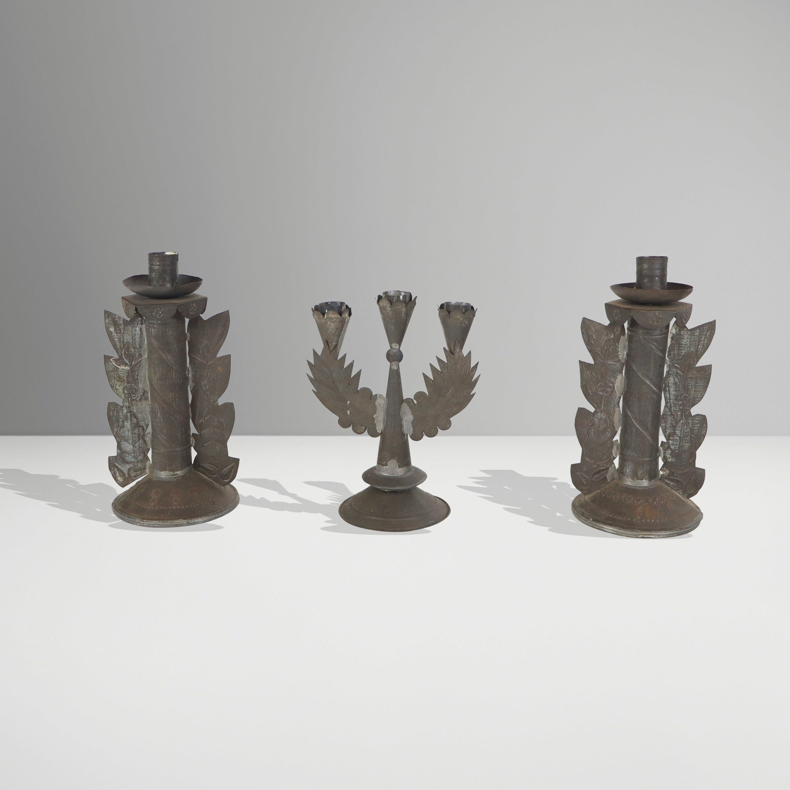 Pair and Another Mexican Cut Tin Candlesticks (1 of 11)