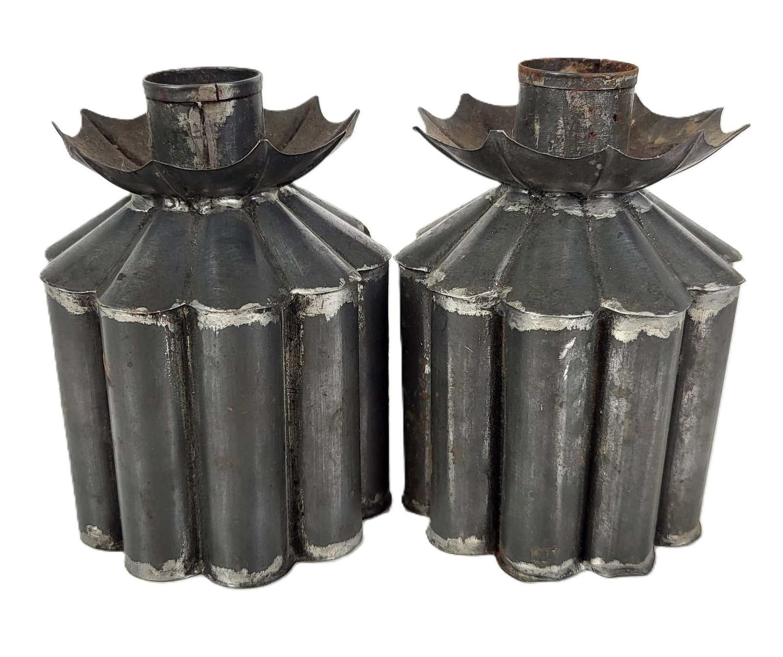 Gene BYRON, Two Brutalist Tin Candlesticks (1 of 8)