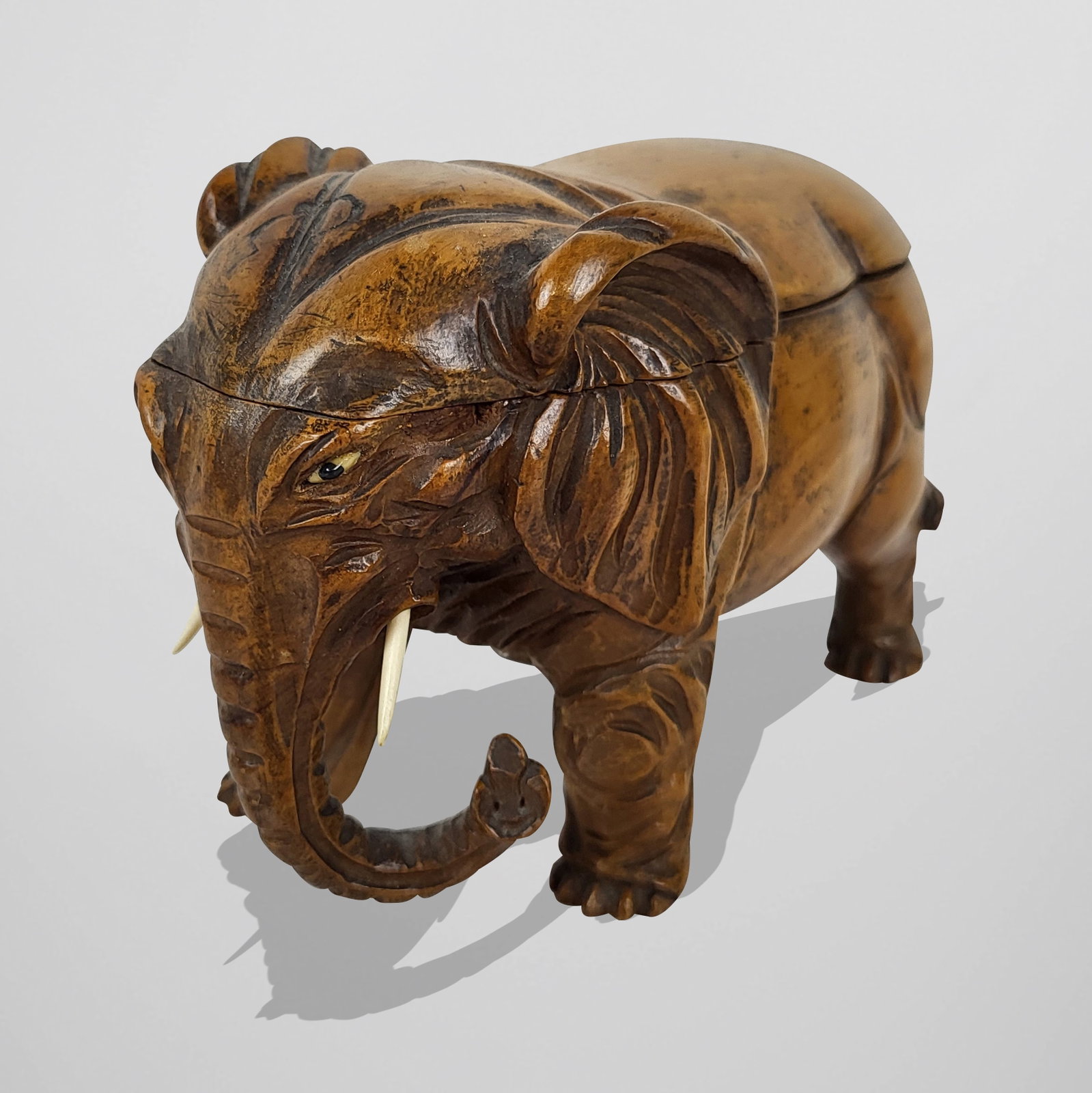Carved Wood and Bone Inlaid Elephant Box (1 of 11)