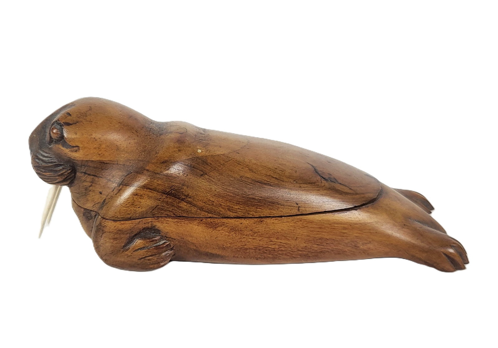 Carved and Bone Inlaid Walrus Box (1 of 12)