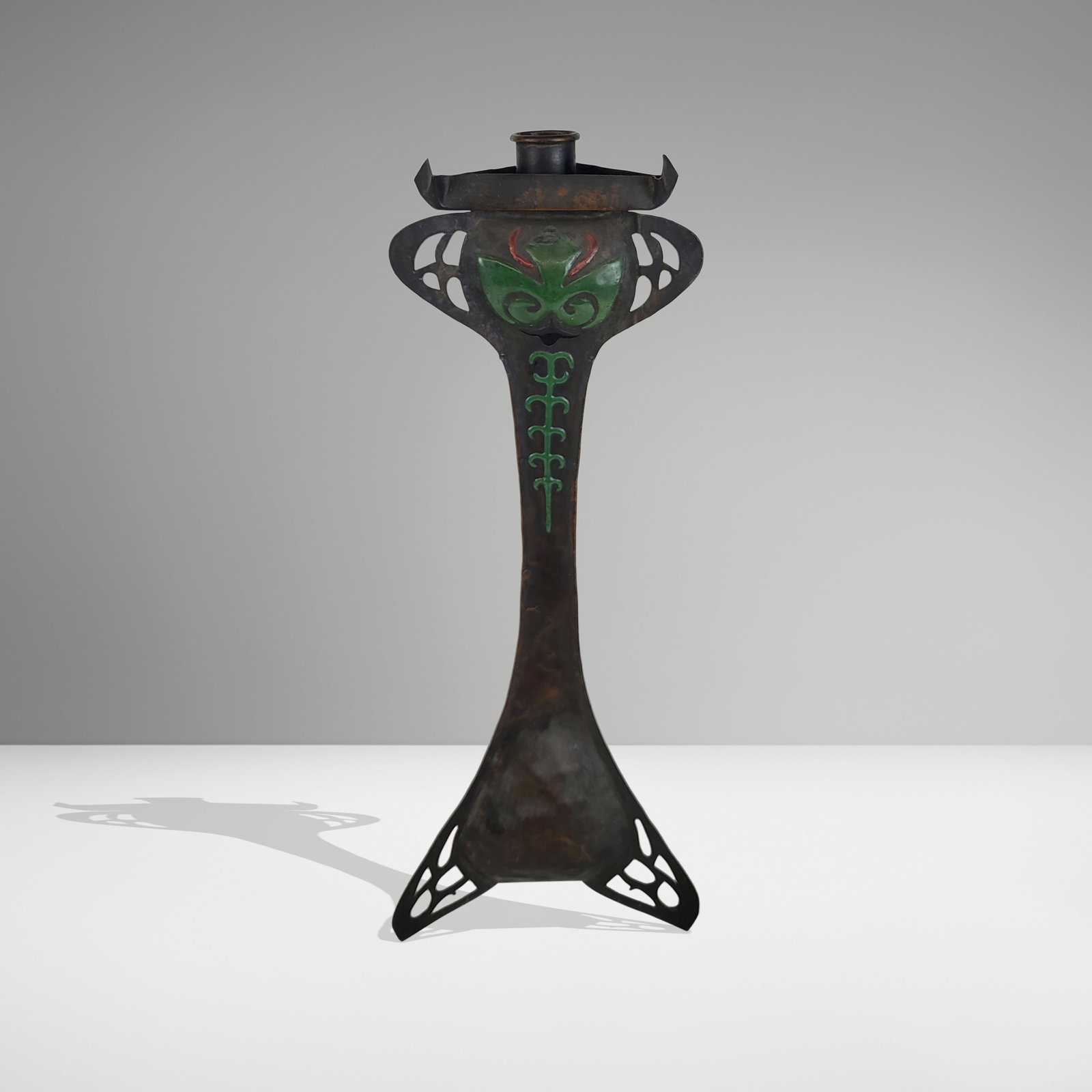 Arts & Crafts Hammered Copper & Enamel Candlestick (1 of 11)