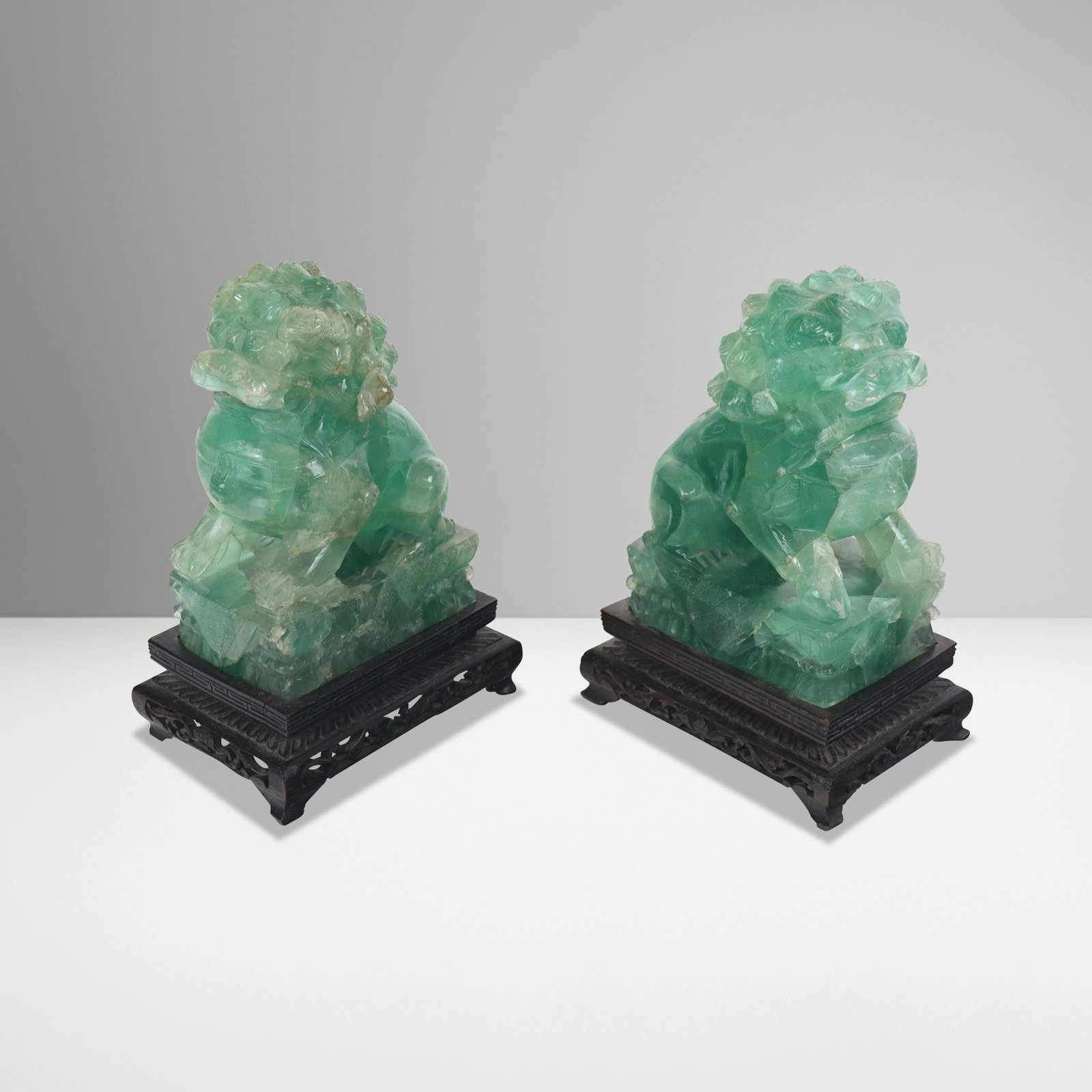 Pair of Carved Green Quartz Foo Dogs (1 of 11)