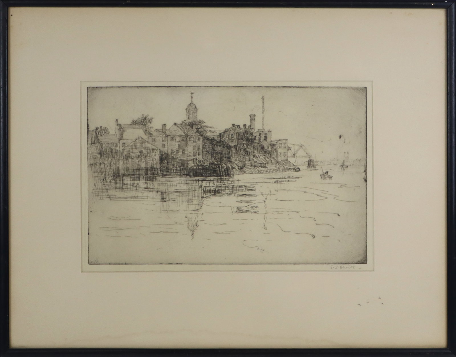 Edward Shepard Hewitt (United States, 1877?1962) etching of a harbor, early 20th century, signed (1 of 13)