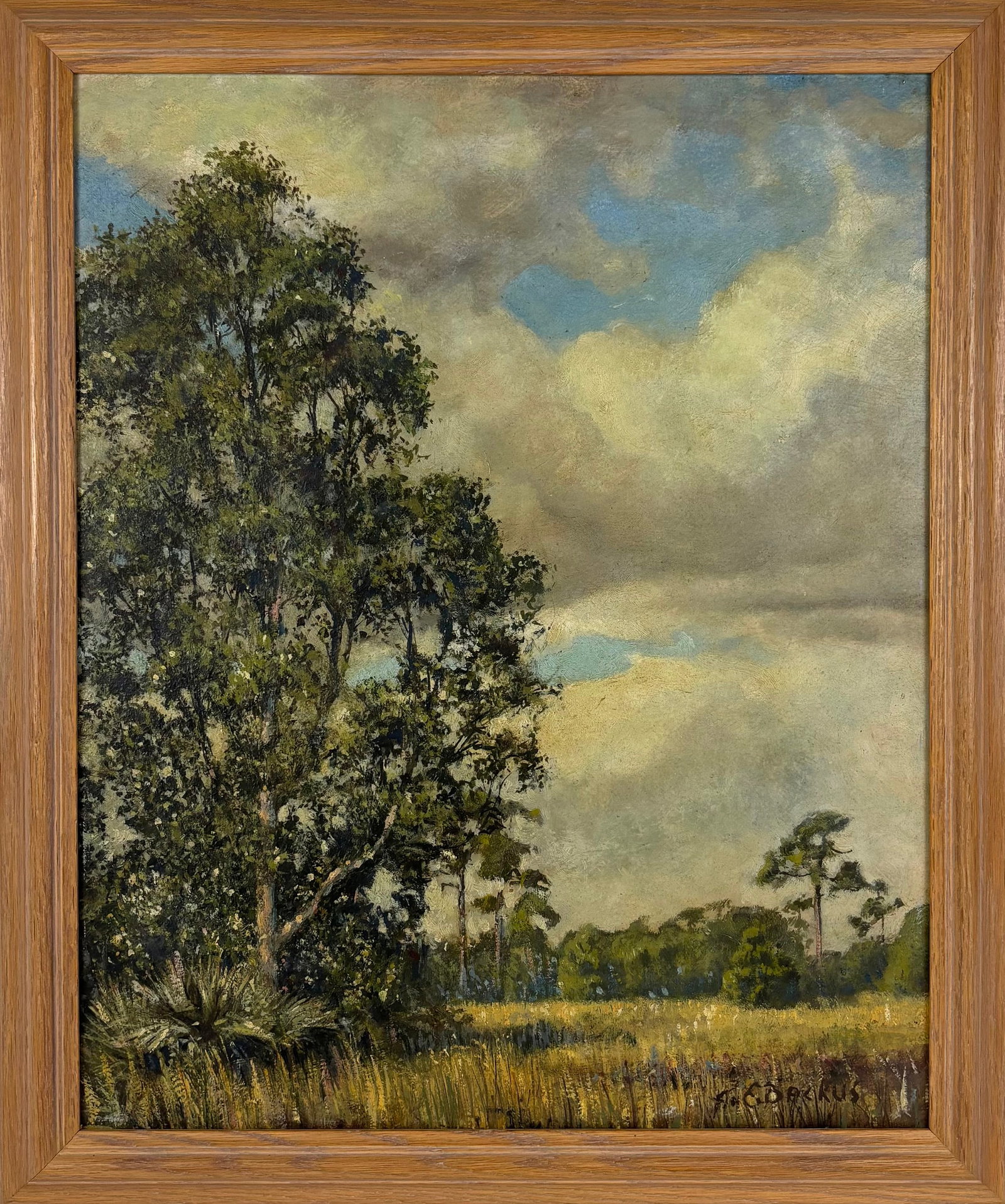 Albert Ernest Backus (United States, 1906-1990) oil on panel of a bayou scene with trees, signed (1 of 14)