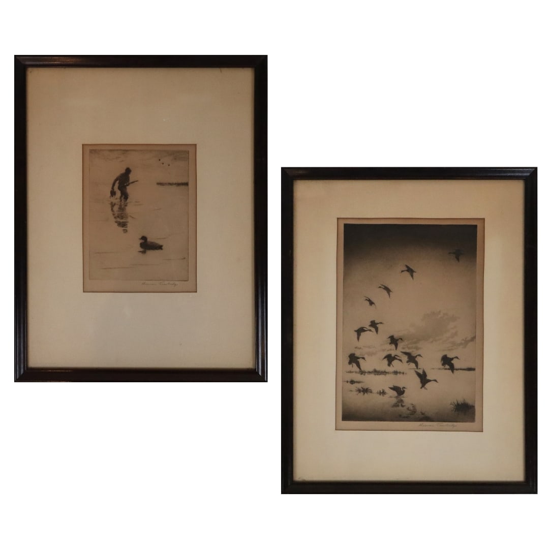Sherman Trowbridge (United States, early 19th c.) two dry point etchings on paper with water fowl, (1 of 17)