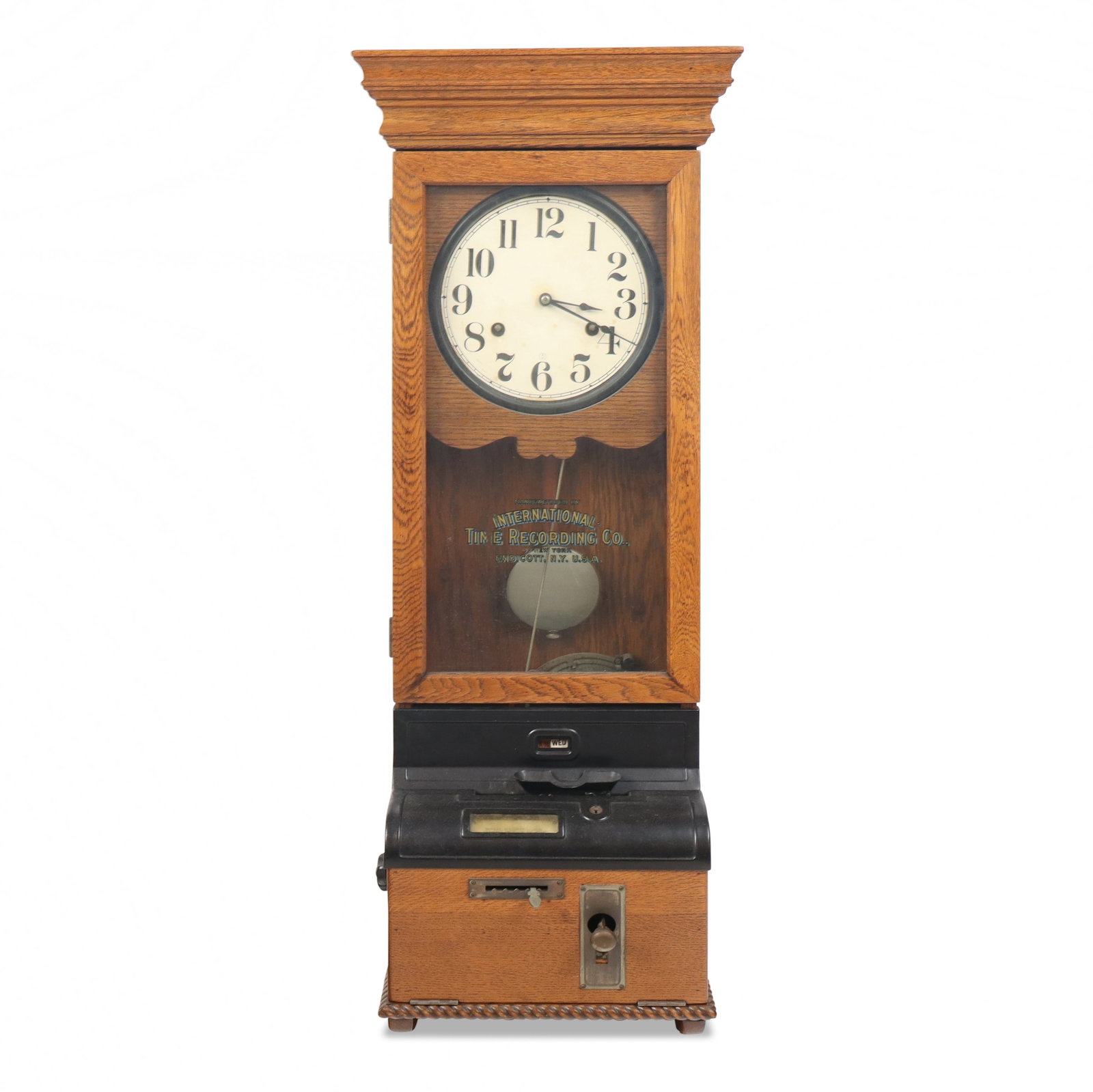 International Time Recording Company vintage punch clock, in an oak case, with a Seth Thomas clock (1 of 15)