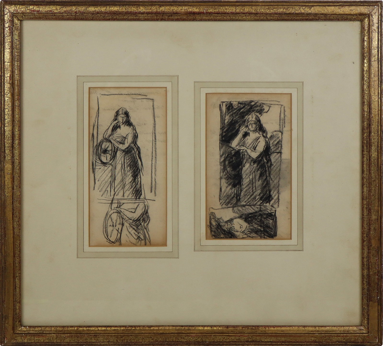 Jean Jacques HENNER Two Studies for St Catherine: Jean Jacques Henner (French, 1829- 1905) chalk on paper, two studies for St. Catherine, circa 1903. [7-1/8 x 3-3/4 inches (18.1 x 9.5 cm) (sight, largest)]. Property from the William A. Glaser Collect