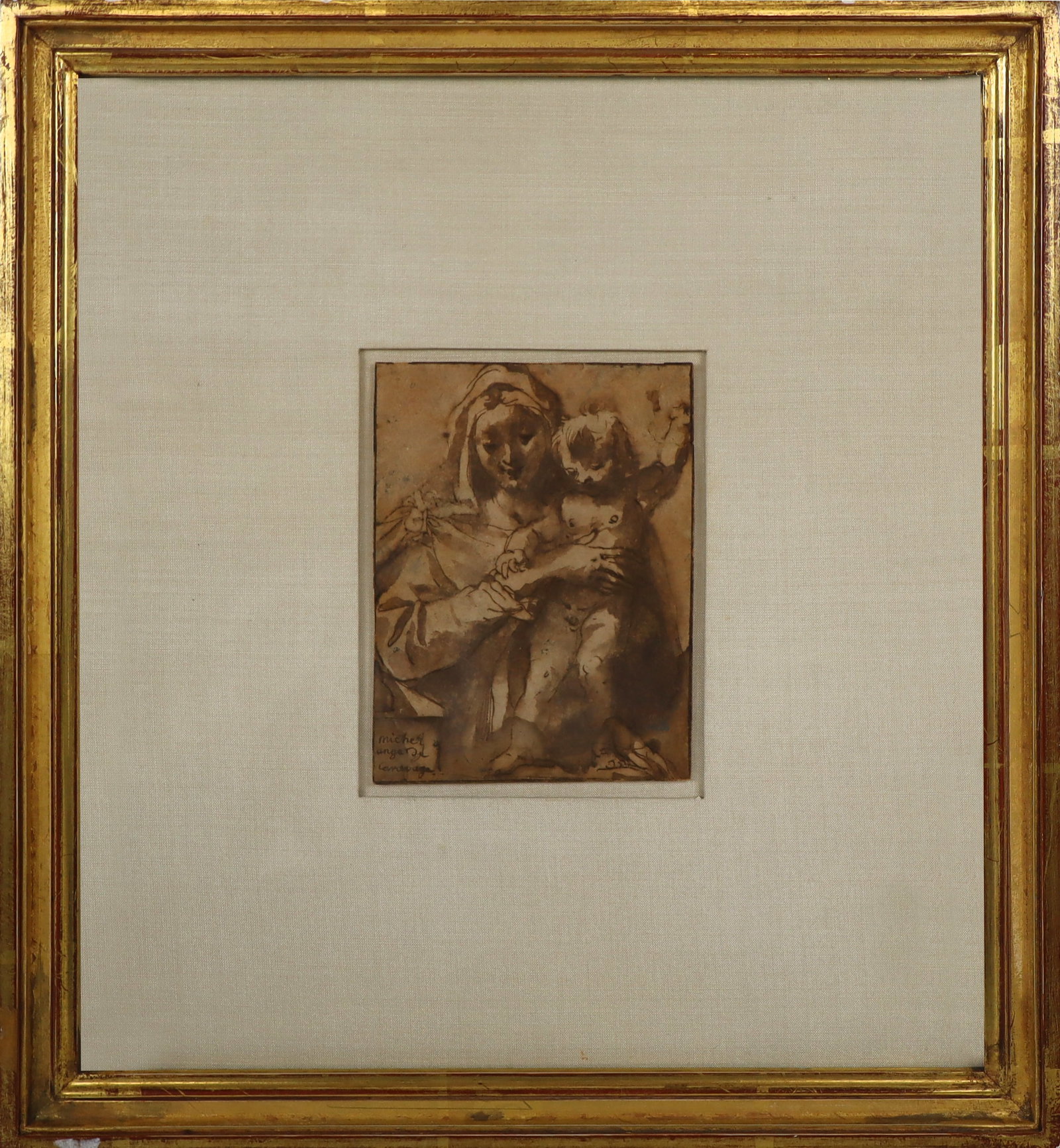 Attrib. Ludovico CARRACCI Ink Wash Madonna & Child: Attributed to Ludovico Carracci (Italian, 1555-1619) ink and wash on paper, Madonna and Child. [4-3/8 x 3-1/4 inches (11.1 x 8.3 cm) (sheet)]. Property from the William A. Glaser Collection. PROVENANC