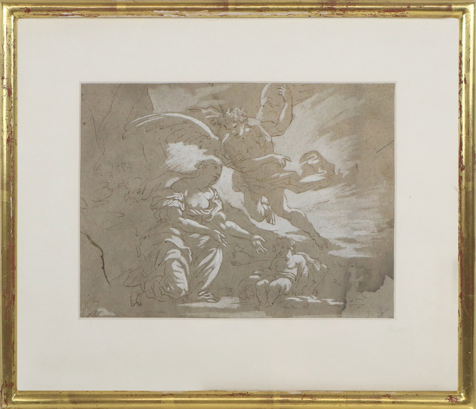 Attrib. Johann C. LOTH Ink Wash Hagar & the Angel: Attributed to Johann Carl Loth (German, 1632-1698) ink heightened with white on tan paper, Hagar and the Angel. [7 x 10-1/2 inches (17.8 x 26.7 cm) (sheet)]. Property from the William A. Glaser Collec