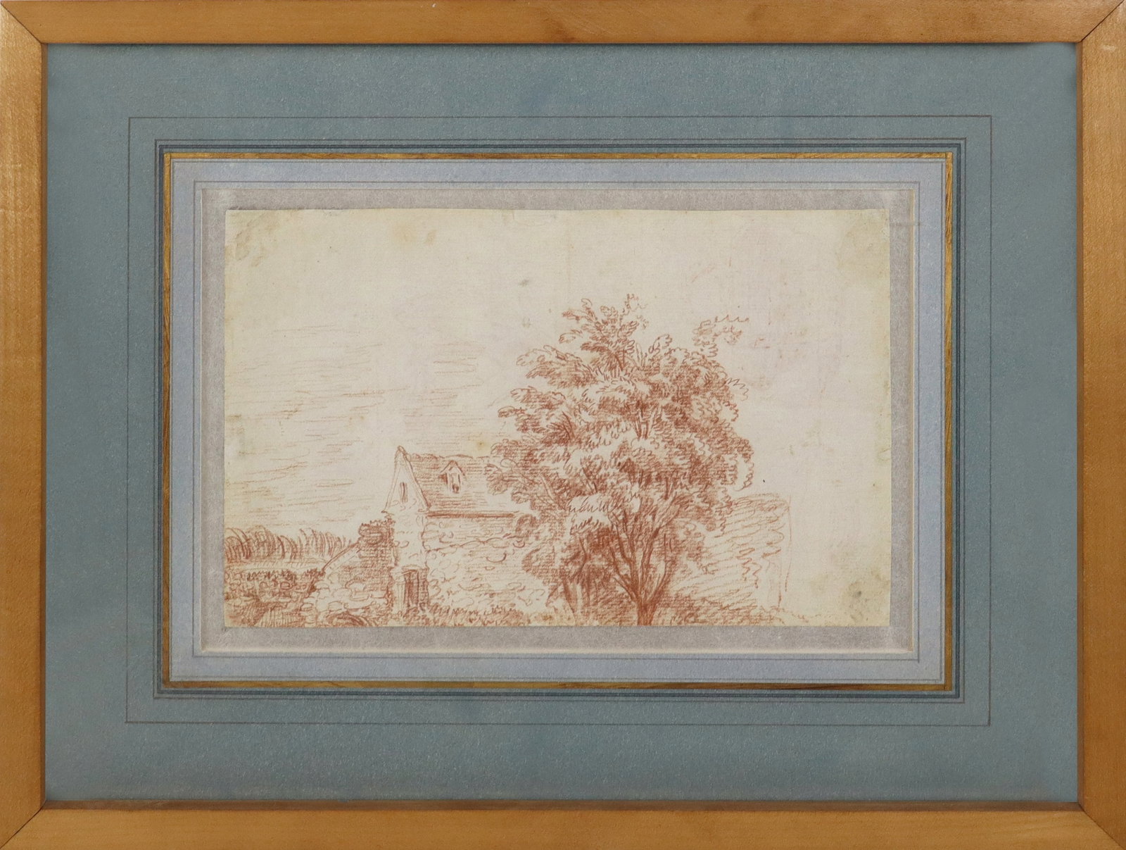 After Jean-Antoine WATTEAU Sanguine Studies: After Jean-Antoine Watteau (French, 1684-1721) sanguine on laid paper, study of draped clothing and a basket; and a landscape with house and tree (double-sided work). [7 1/2 x 5 inches (sheet); 13 x