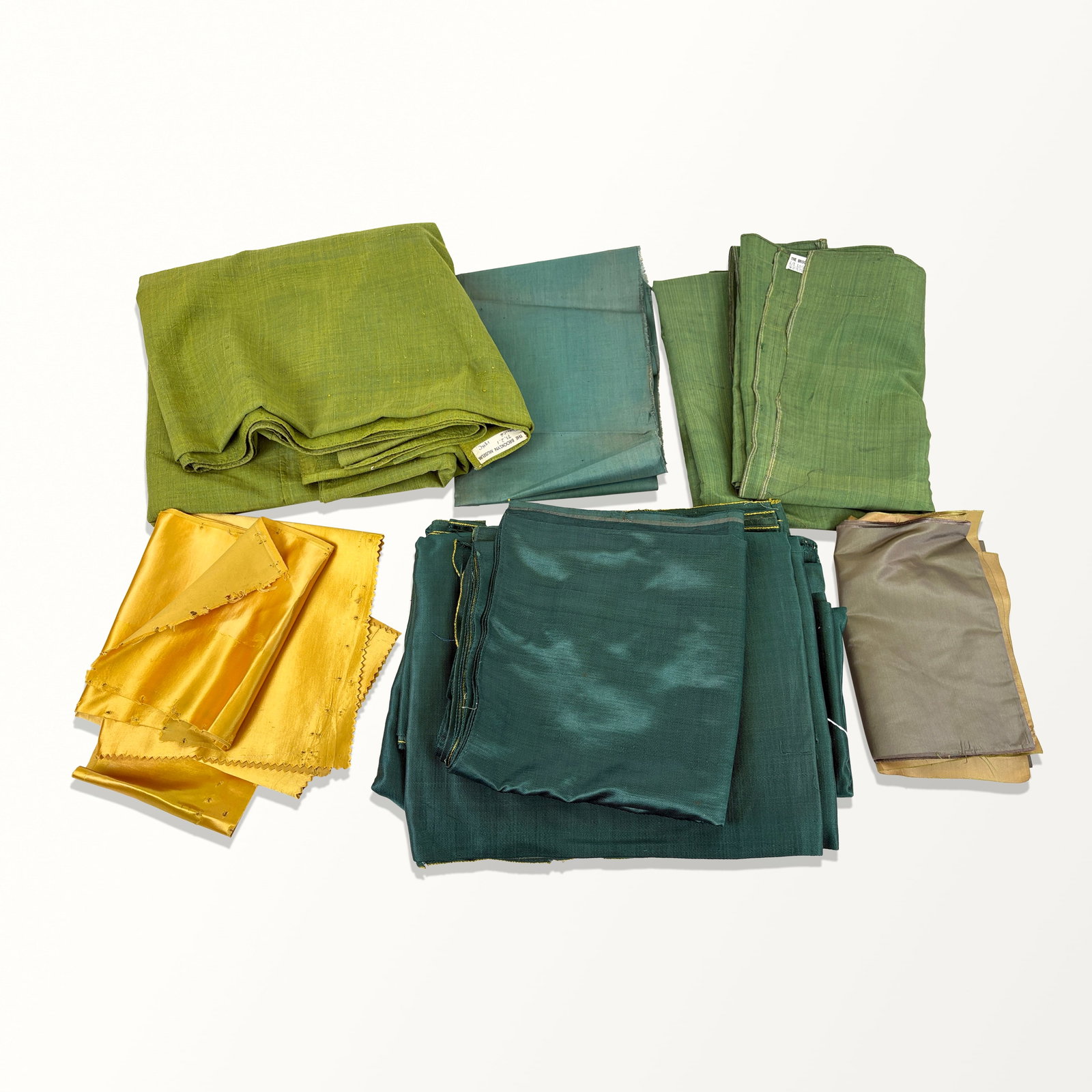 Various Sheets of Green and Yellow Silk Fabric (1 of 13)