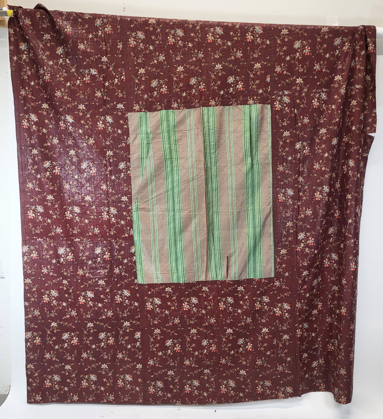 Early 19th C Chintz and Silk Quilt Top Coverlet (1 of 12)