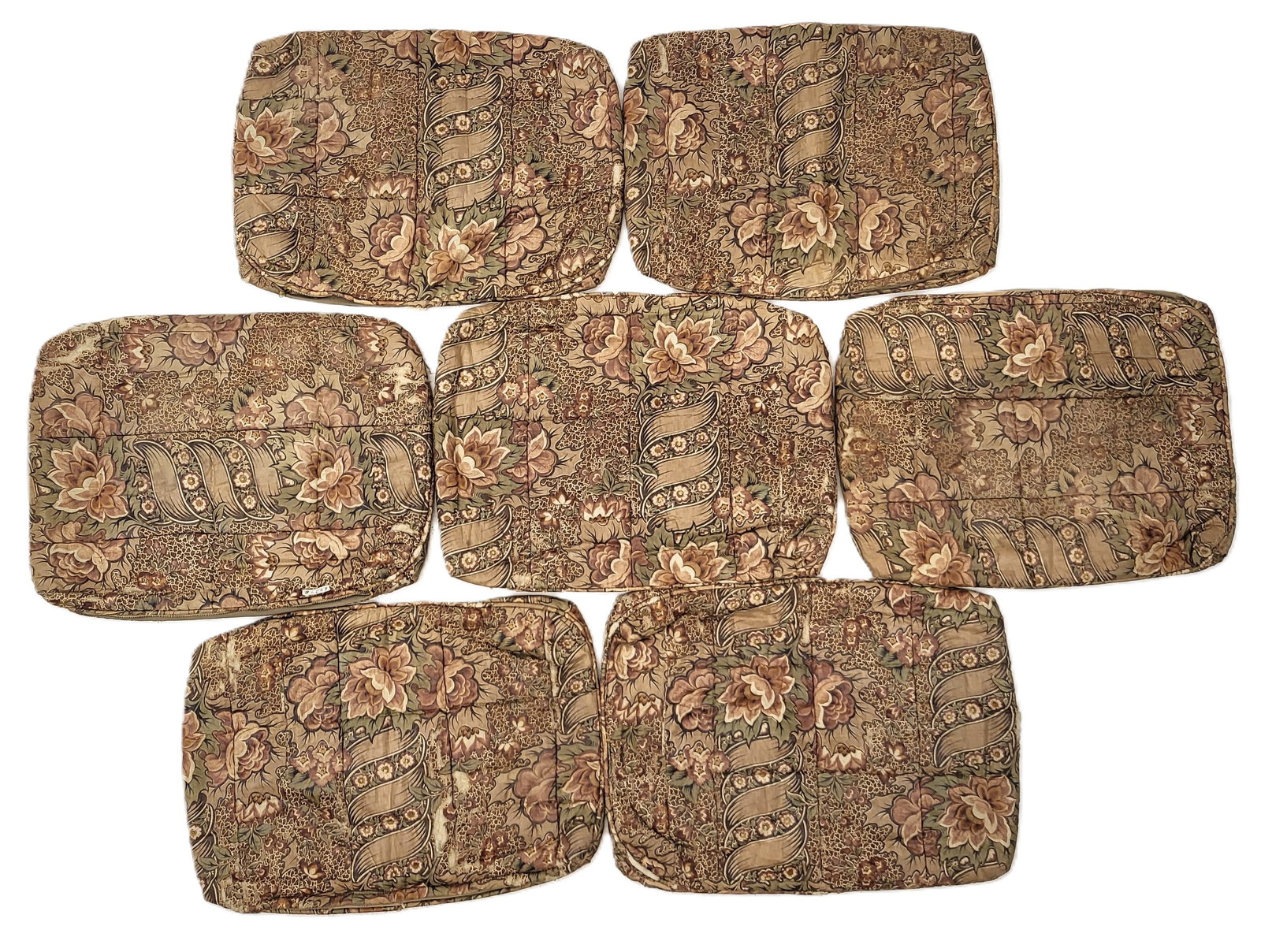 Set of 7 19th C English Cotton Pillow Covers: Set of seven (7) roller-printed cotton pillow covers with "pillar print" pattern, ca. 1830, made into pillow covers mid-20th century. Each measuring about 17 x 22 5/8 in. Provenance: Gift of Mrs. Will
