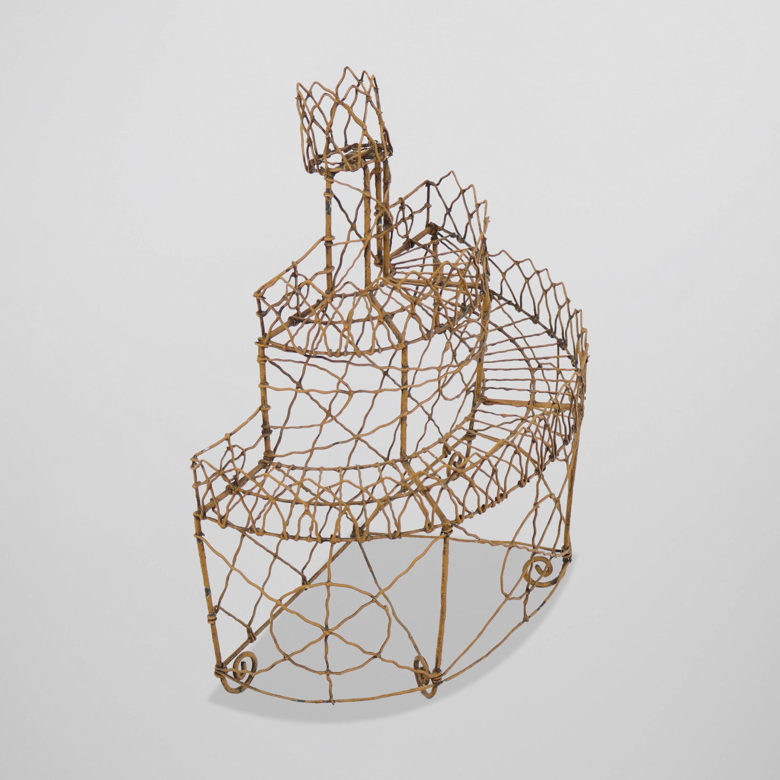 Miniature Wire Display Stand: Miniature wire display stand, of demilune form. [16.75" H x 15.25" W x 6.75" W]. Overall good condition.