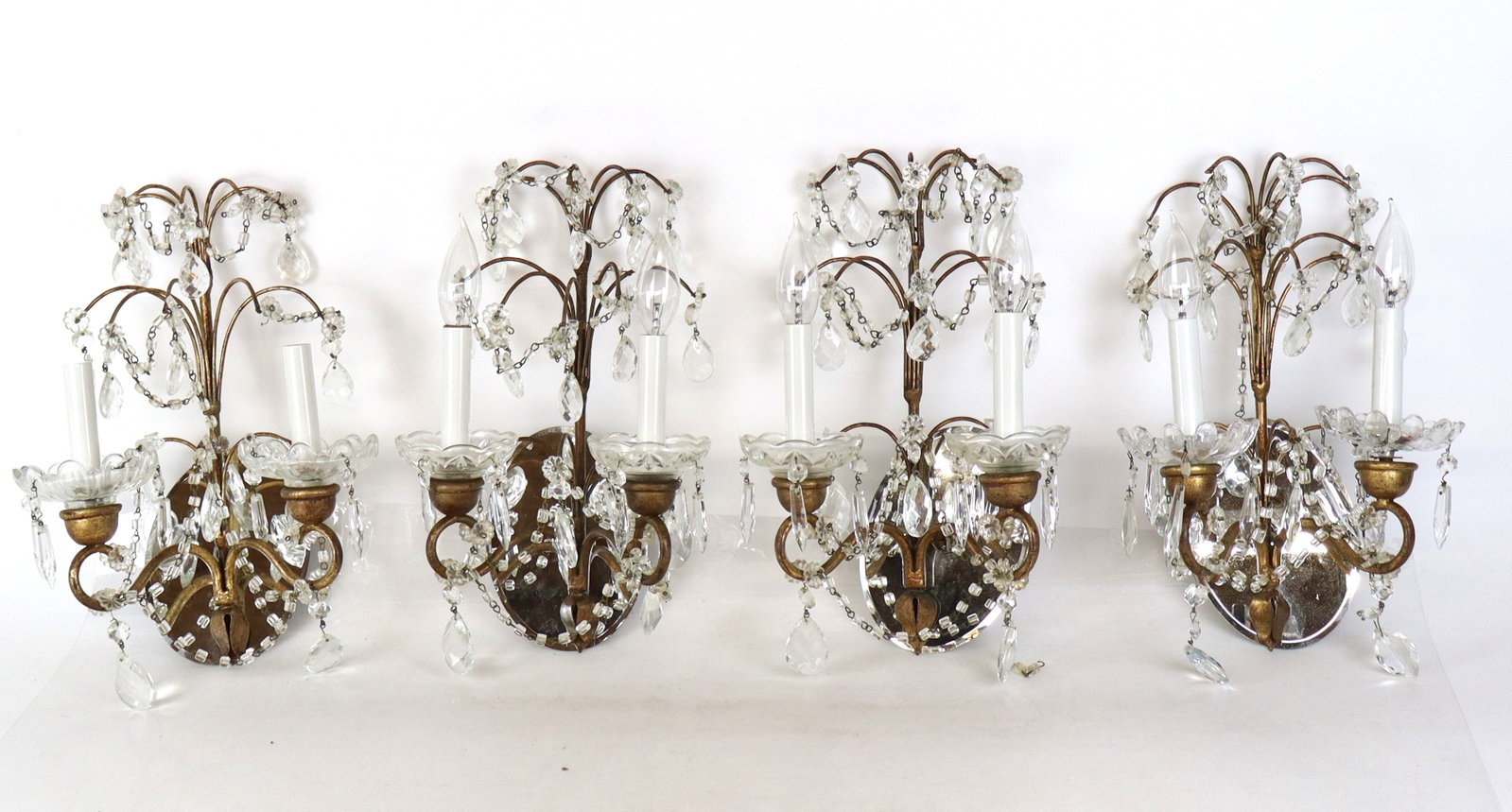 Gilt Metal and Mirror Back Sconces - Set of Four (1 of 2)