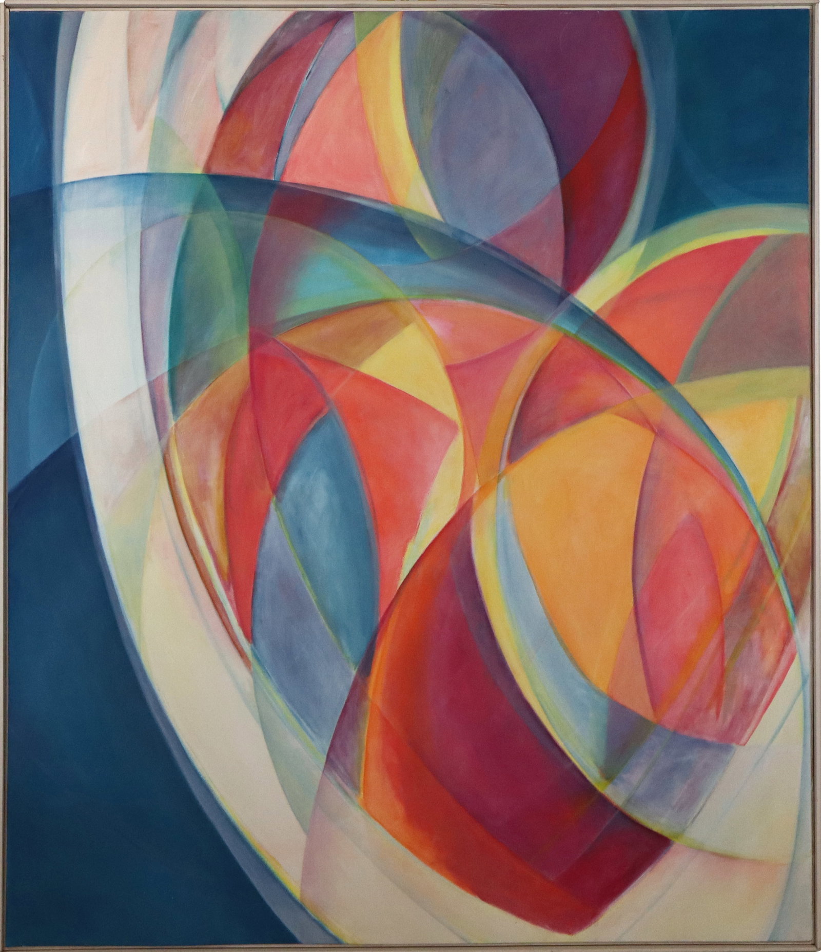 Verity DIERAUF "Harmonic Convergence" Oil/Canvas: Verity Dierauf (American, 20th Century) palatial contemporary oil on canvas titled "Harmonic Convergence," 1987, San Francisco. [Art: 72" H x 61" W; Frame: 73.5" H x 62.5" W]. Good condition.
