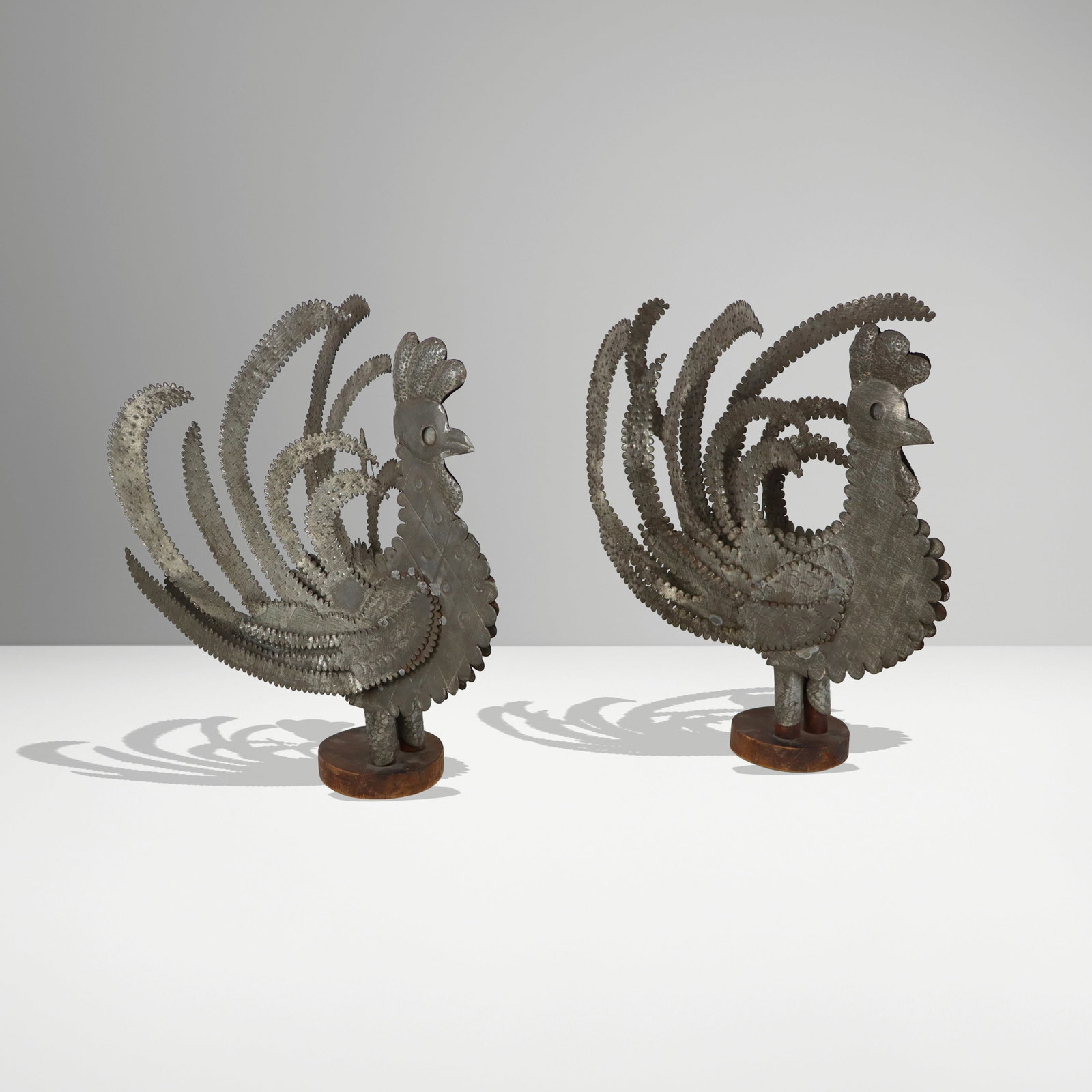 Pair of Folk Art Tin Roosters Sculptures (1 of 10)