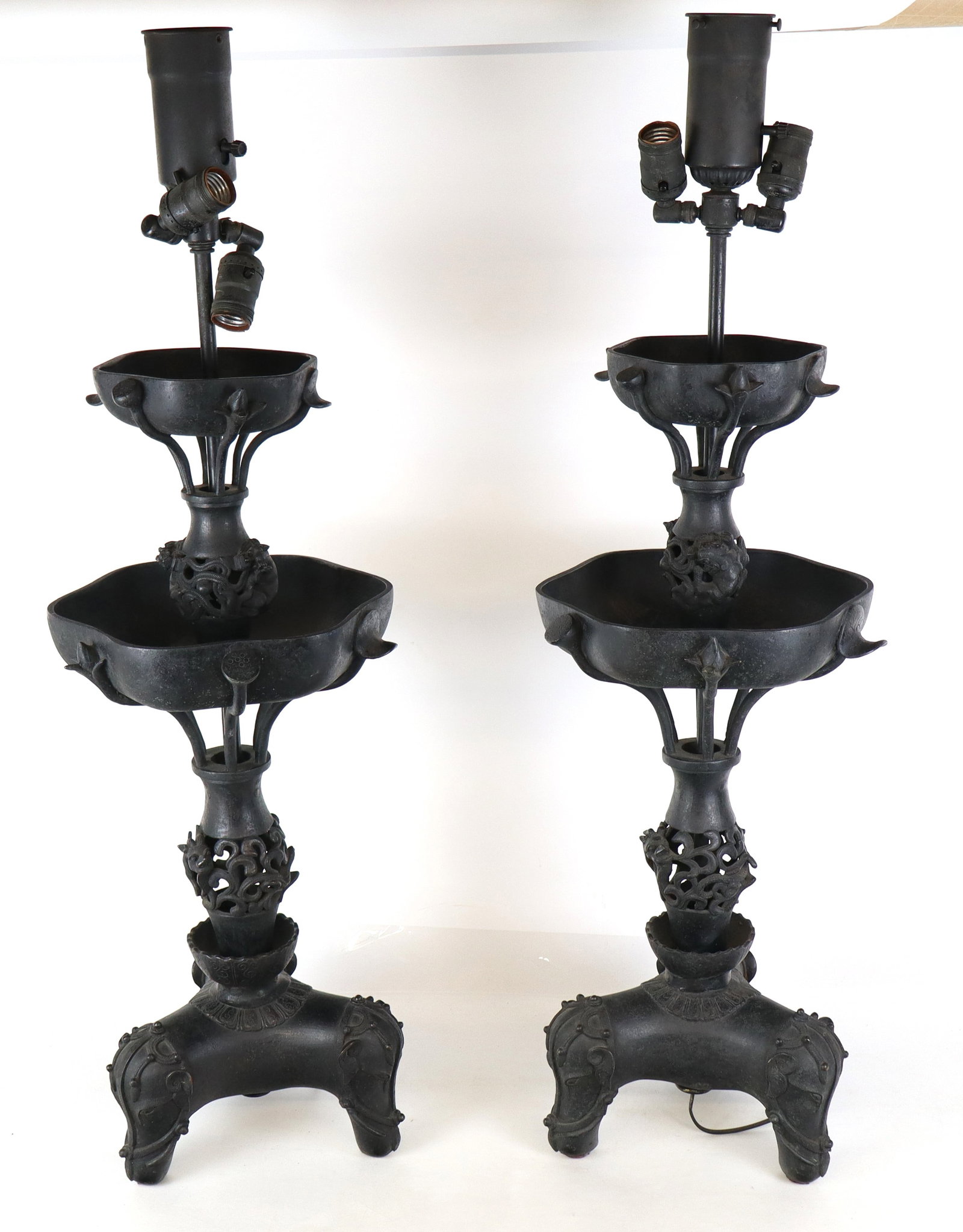 Japanese Bronze Towers Mounted as Lamps - Pair (1 of 10)