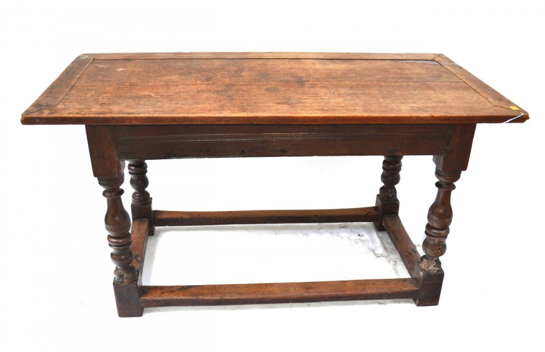 Antique Tavern Table: Antique oak English tavern table. Loose construction. [59" L x 29" D x 31 1/2" H]