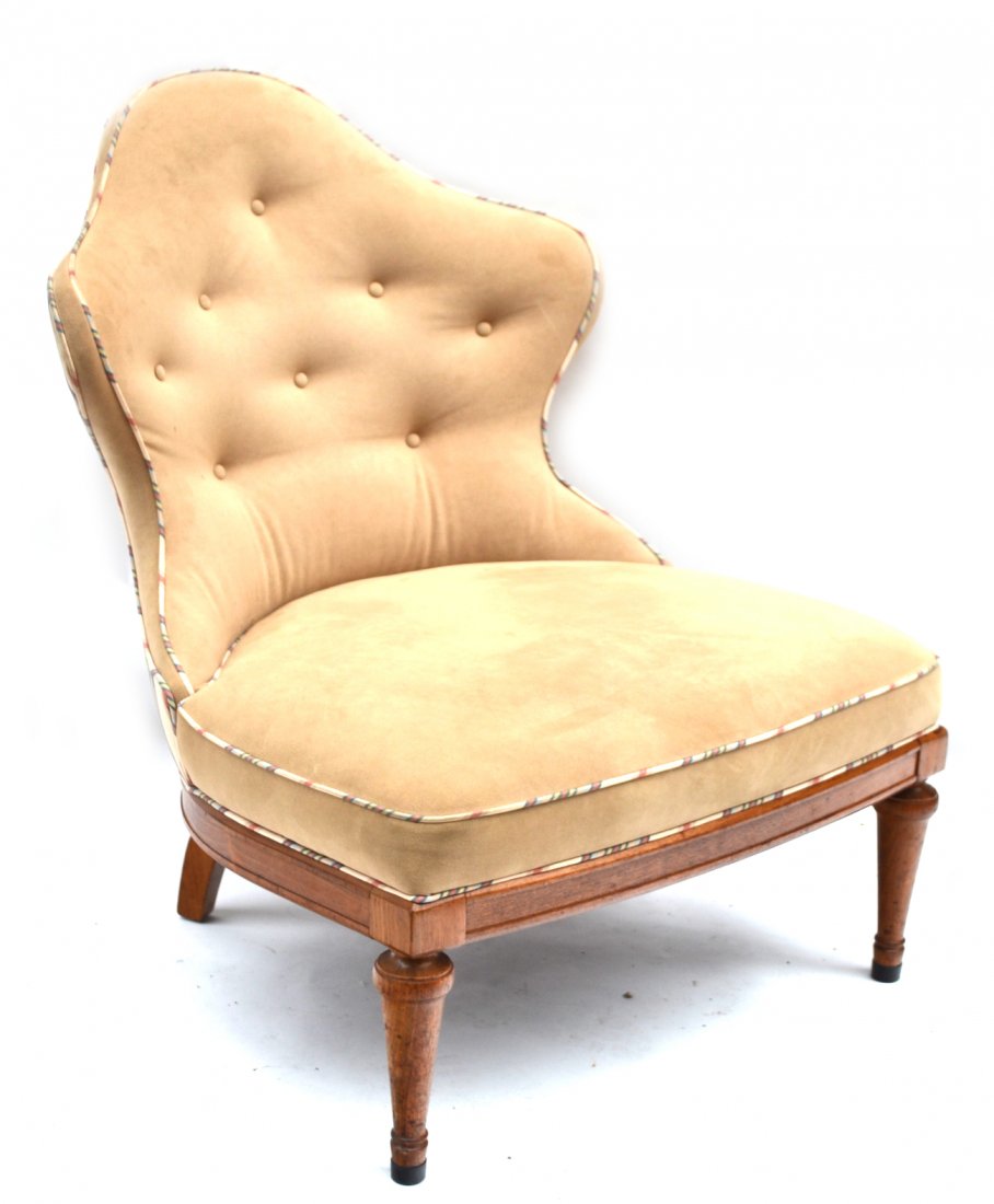 Modern Slipper Chair: Beige upholstered chair.