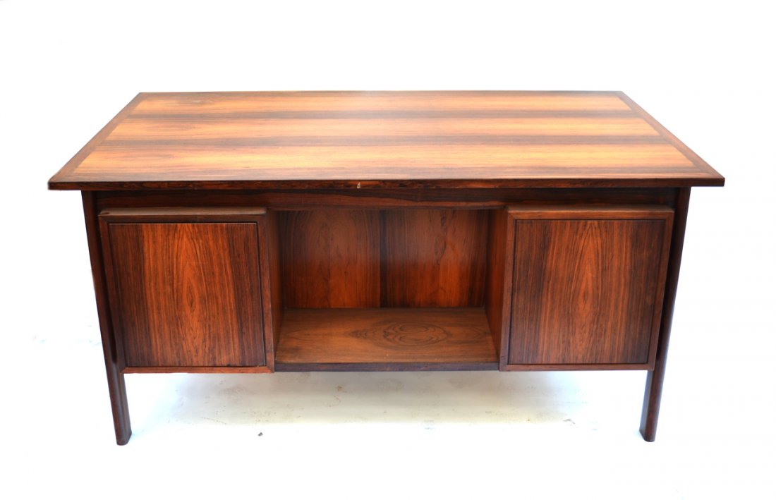 Swedish Style Desk: Five drawer executive desk. [61 1/2" x 36" D x 29 12" H].