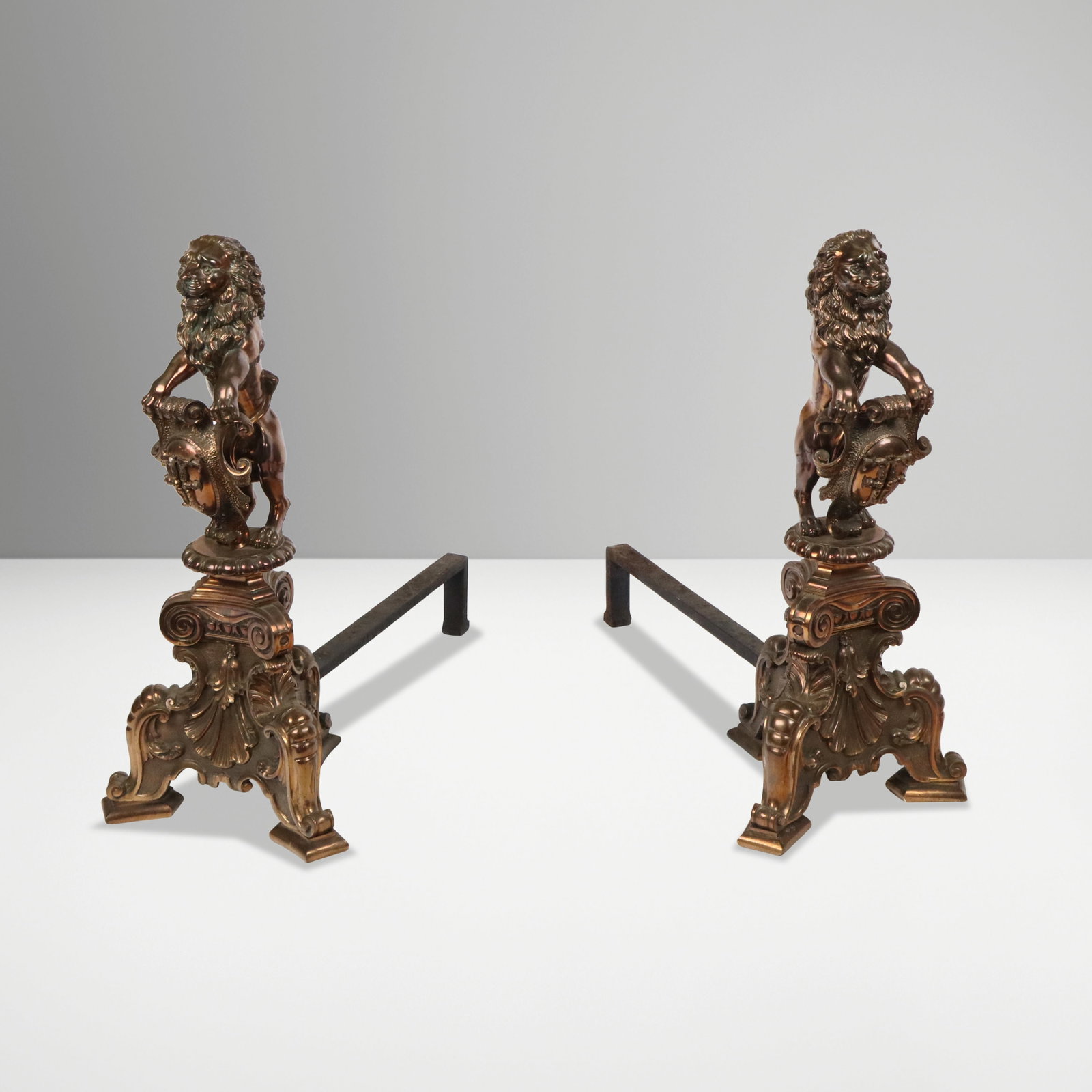 Pair of Renaissance Revival Lion Andirons (1 of 13)