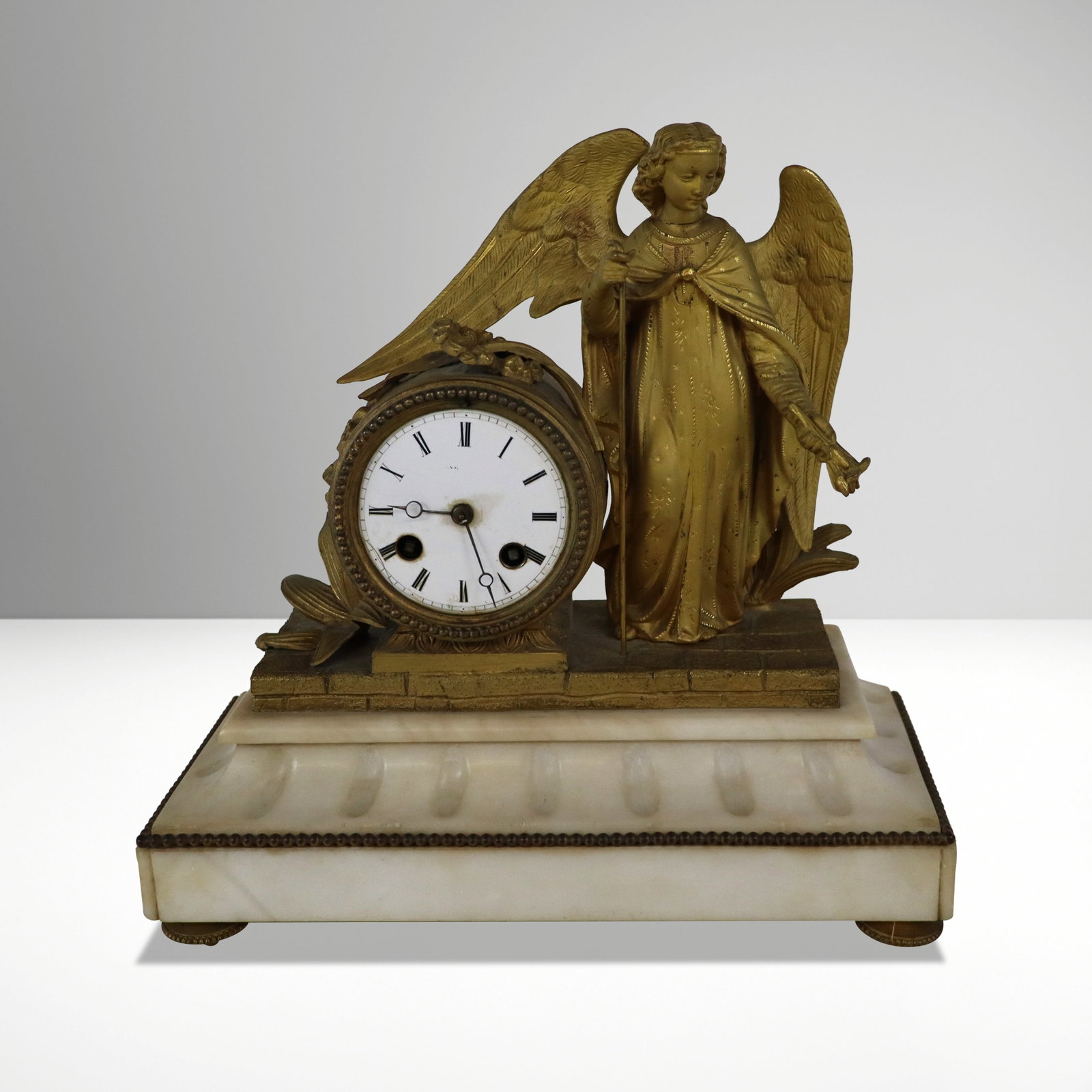 French Empire Gilt Metal & Alabaster Mantel Clock (1 of 9)
