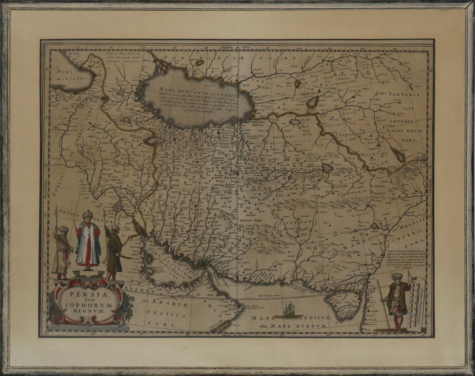Antique Framed Map of Persia: Antique Framed map of Persia "Persia Sive Sophorvm Regnvm", hand-colored, late 19th century, with legend. [Image: 15" H x 19" W; Frame: 19" H x 23" W]. General good condition.