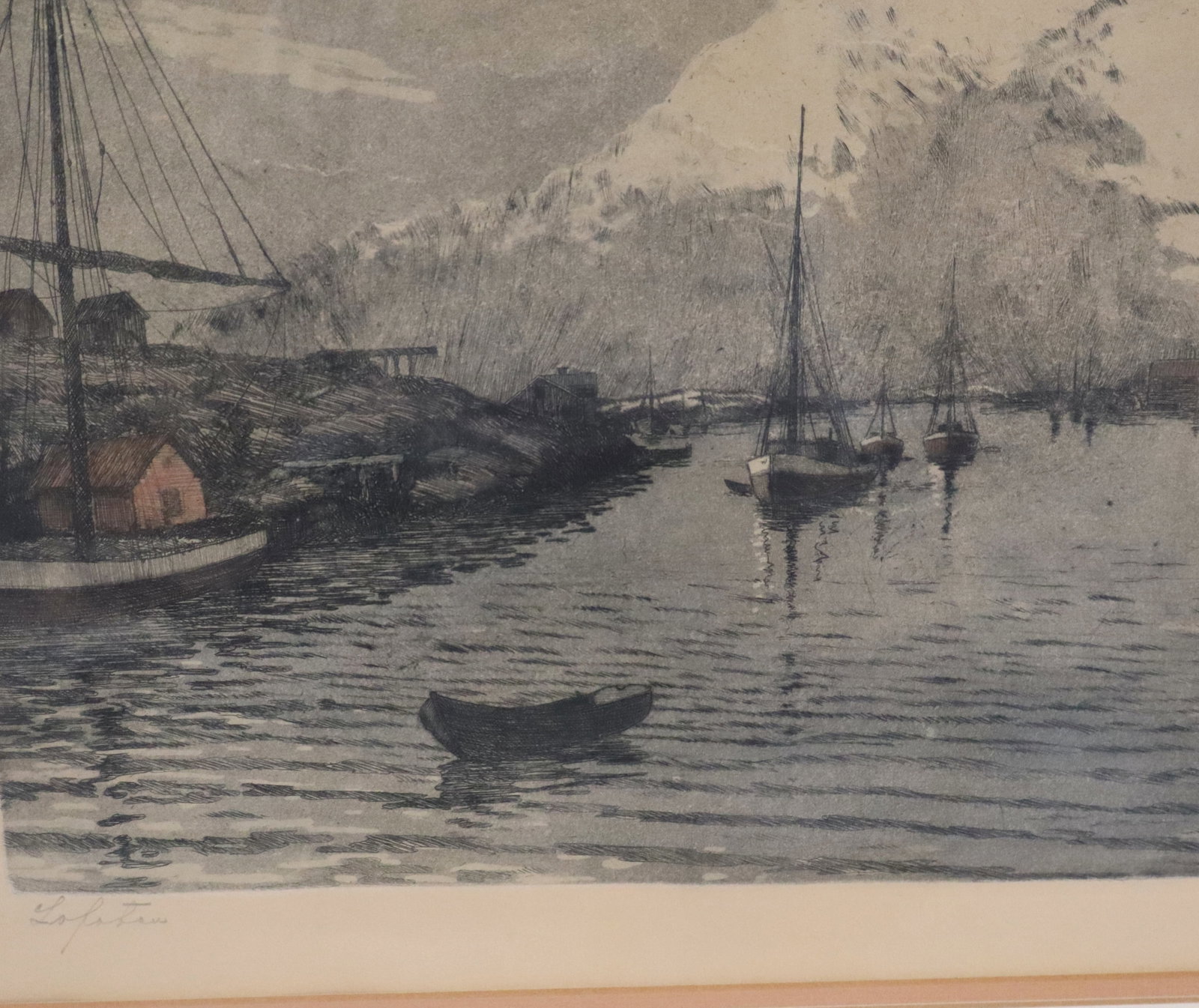 Signed Illegibly - Harbor Scene Print - 11