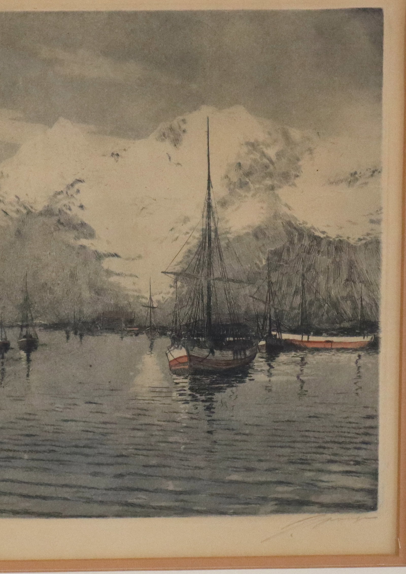Signed Illegibly - Harbor Scene Print - 14
