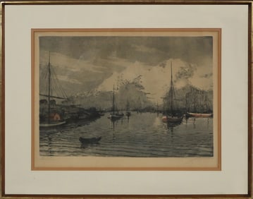 Signed Illegibly - Harbor Scene Print