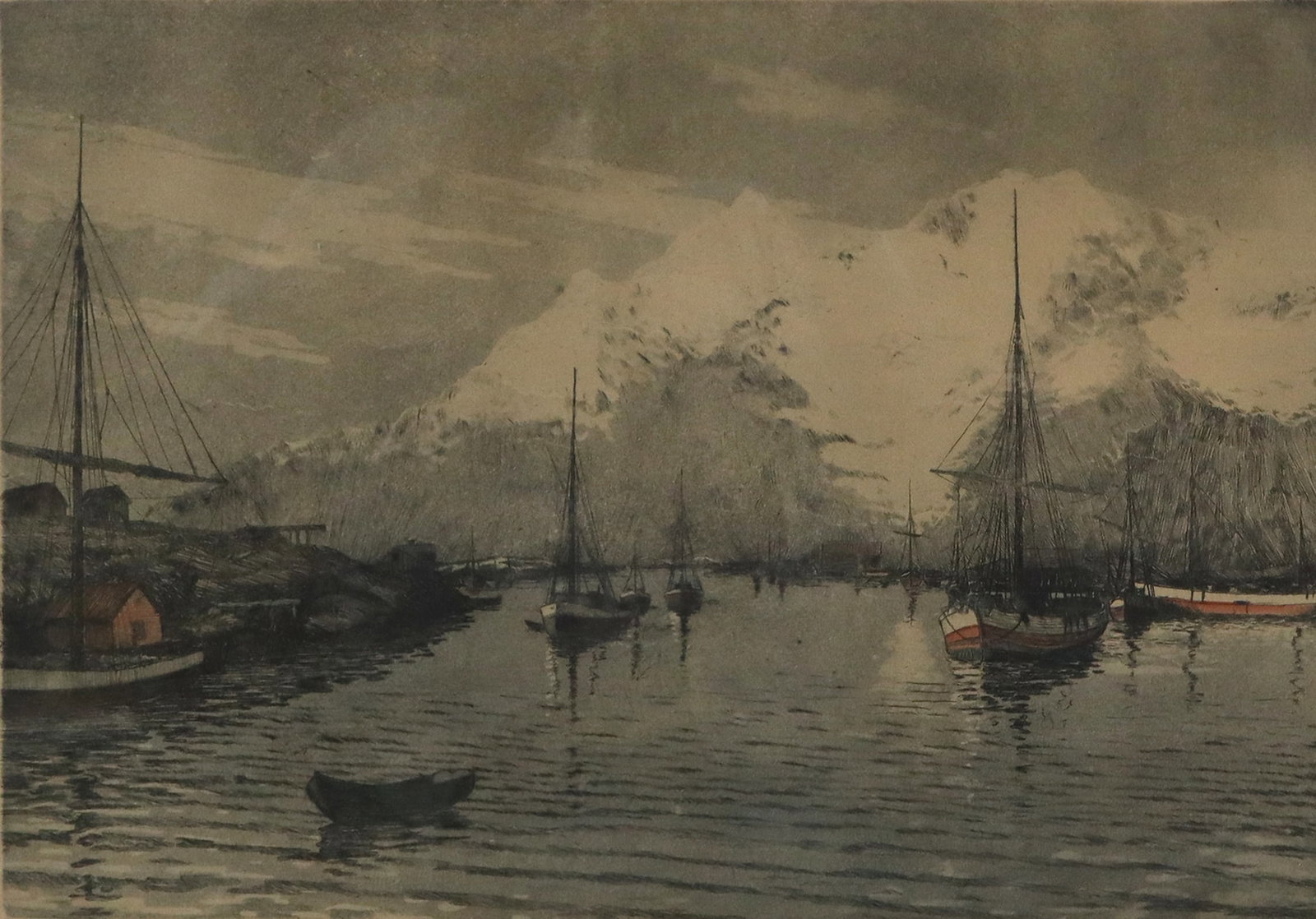 Signed Illegibly - Harbor Scene Print - 2