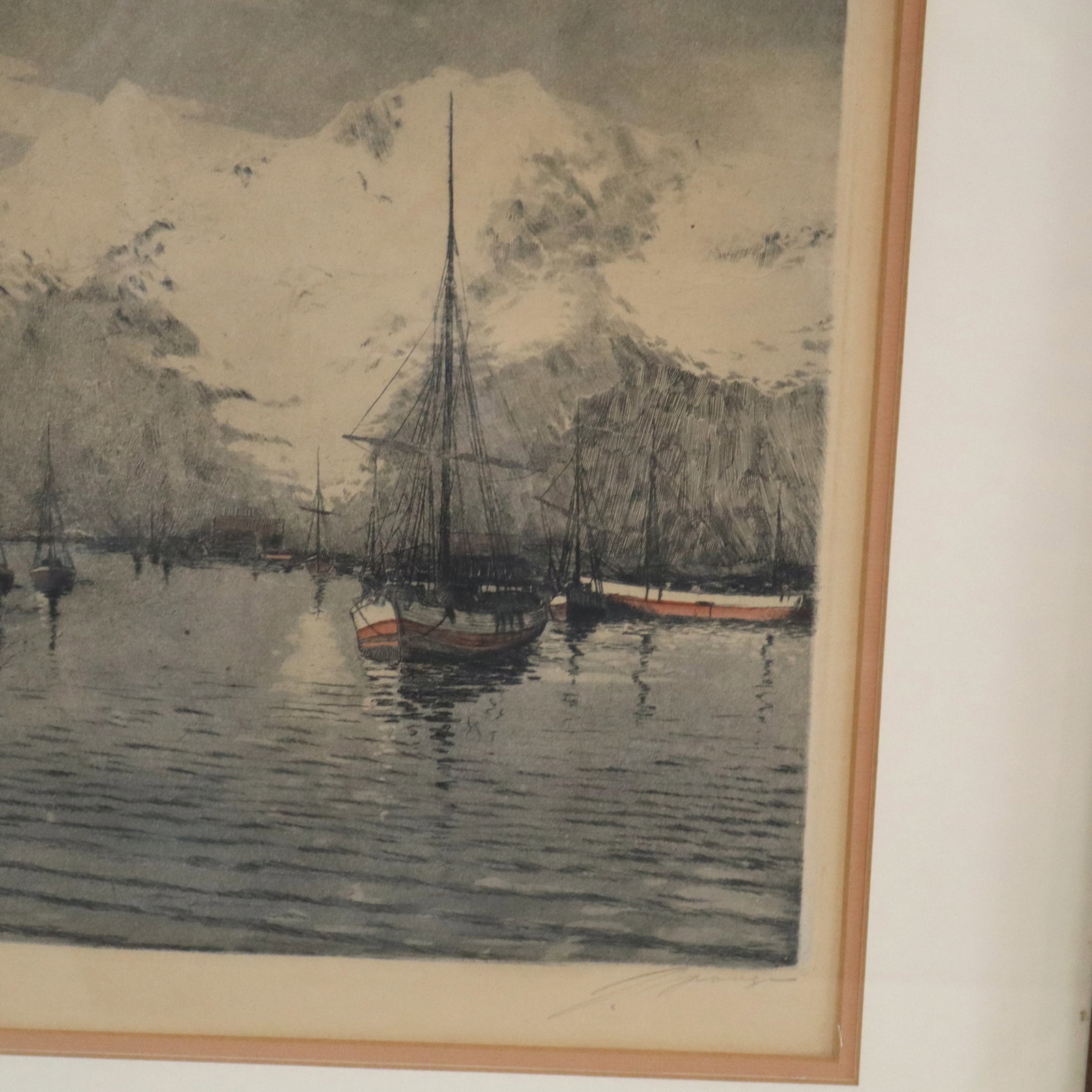 Signed Illegibly - Harbor Scene Print - 7
