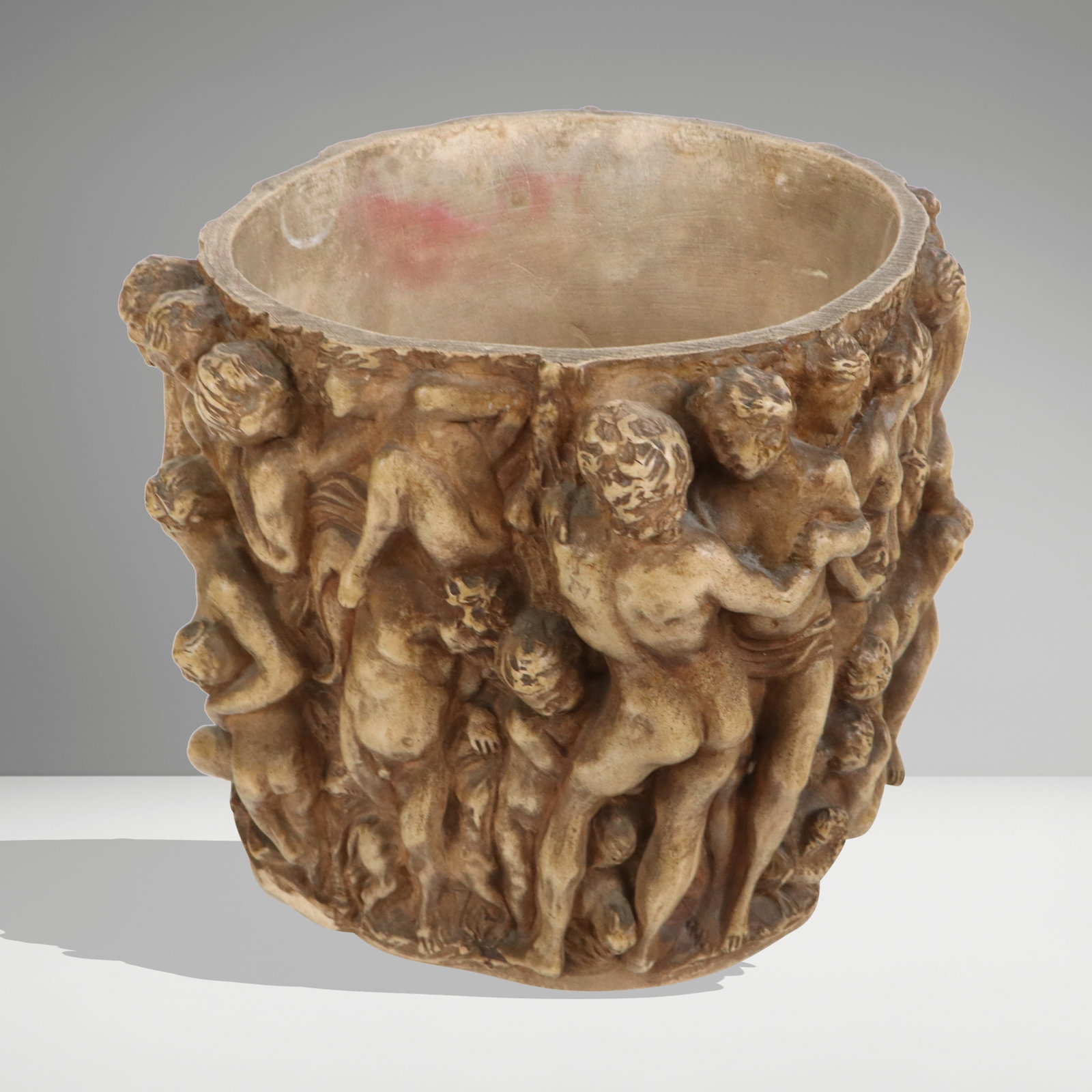 Manifattura di Signa Ceramic Vase / Planter: Manifattura di Signa (Italian) ceramic vase or small planter; all around classical nude women and children designed body, Renaissance manner, stamped on bottom in wreath "Ma NiFat TV Ra Di Si Gna". It