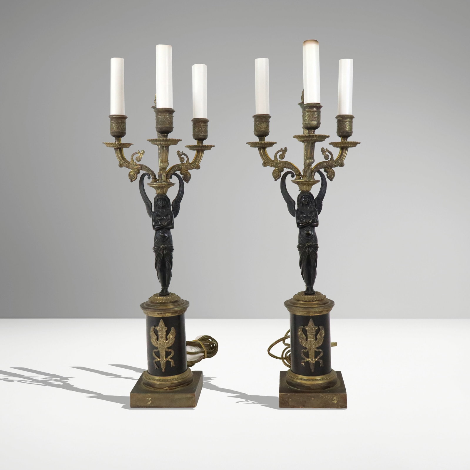 Pair of French Empire Gilt Metal Candelabra Lamps (1 of 13)