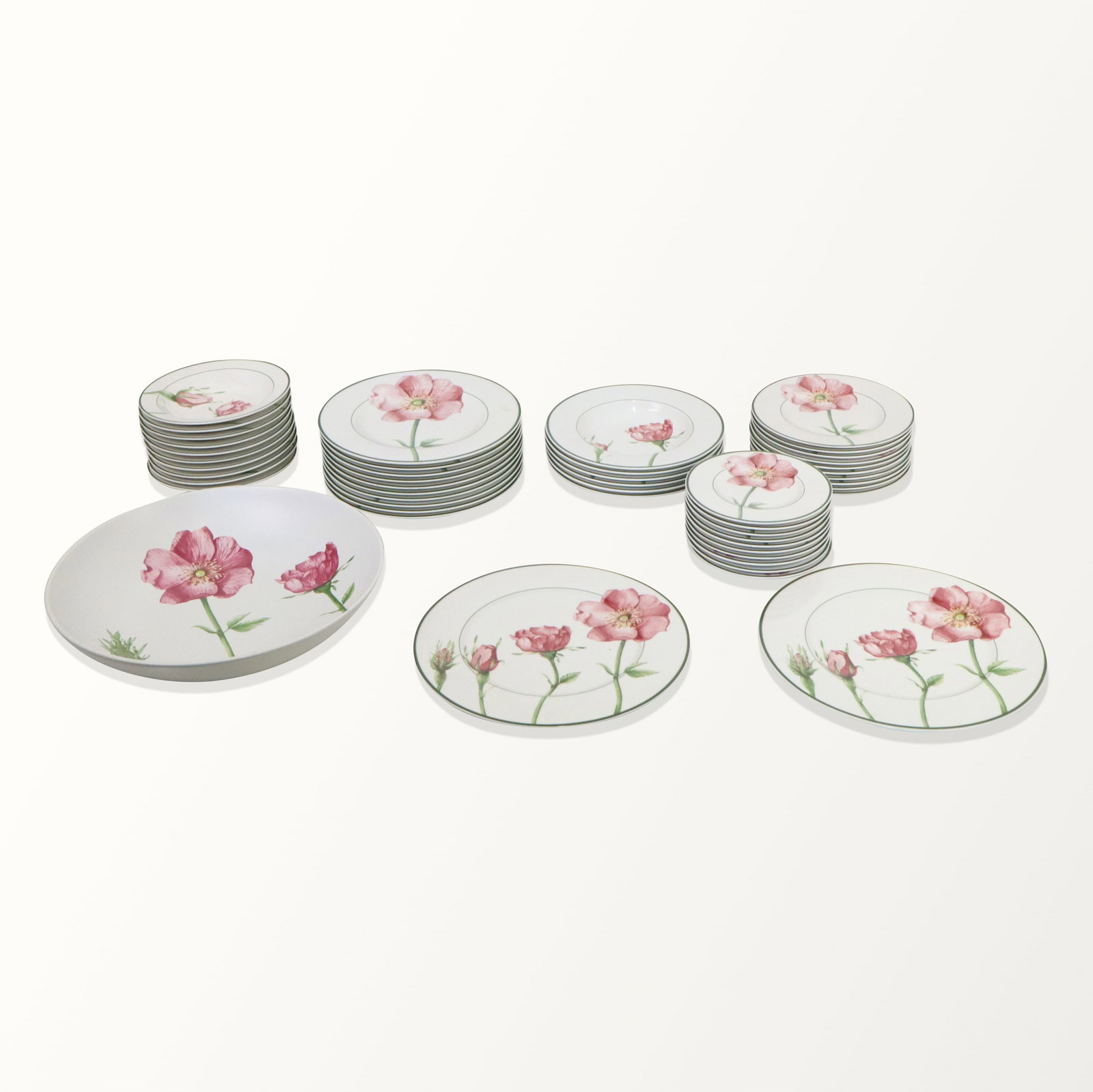 Villeroy & Boch Flora Summerfield Dinner Set, 49: Villeroy and Boch partial dinner set in the "Flora Summerfield" pattern, Germany, 20th century, comprising 10 dinner plates [10.5" Diameter], 6 soup bowls [9.5" Diameter], 10 salad plates [8.5" Diamet