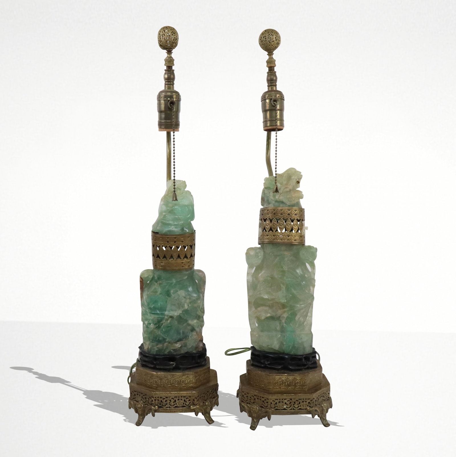 Pair of Chinese Green Quartz Koro Lamps (1 of 15)