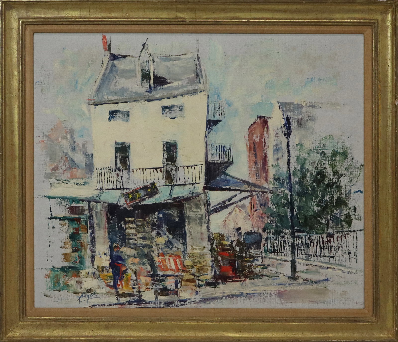 Oil on Canvas Cityscape with Market, Signed (1 of 15)