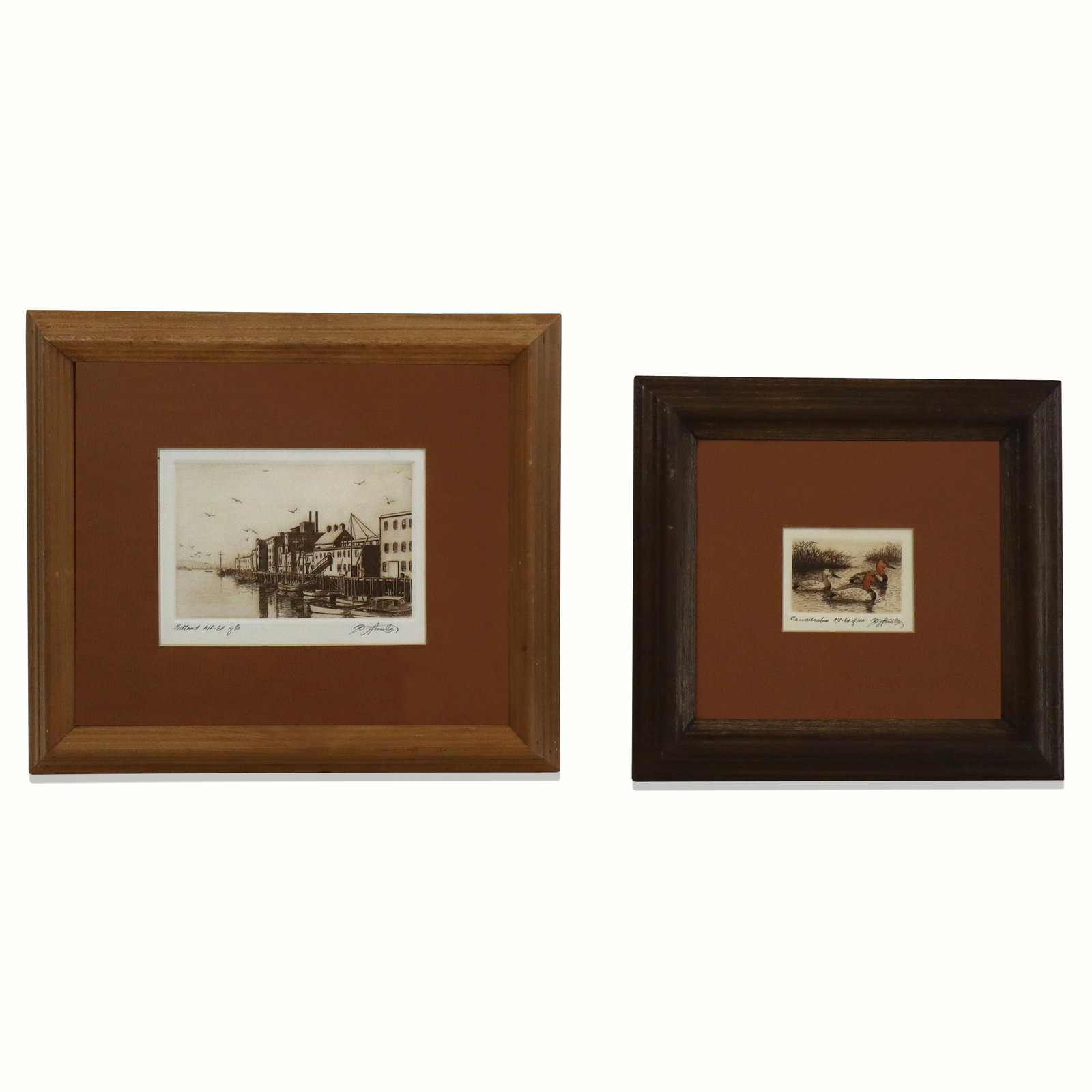 David HUNTER 2 Etchings, Harbor Scene & Ducks (1 of 10)