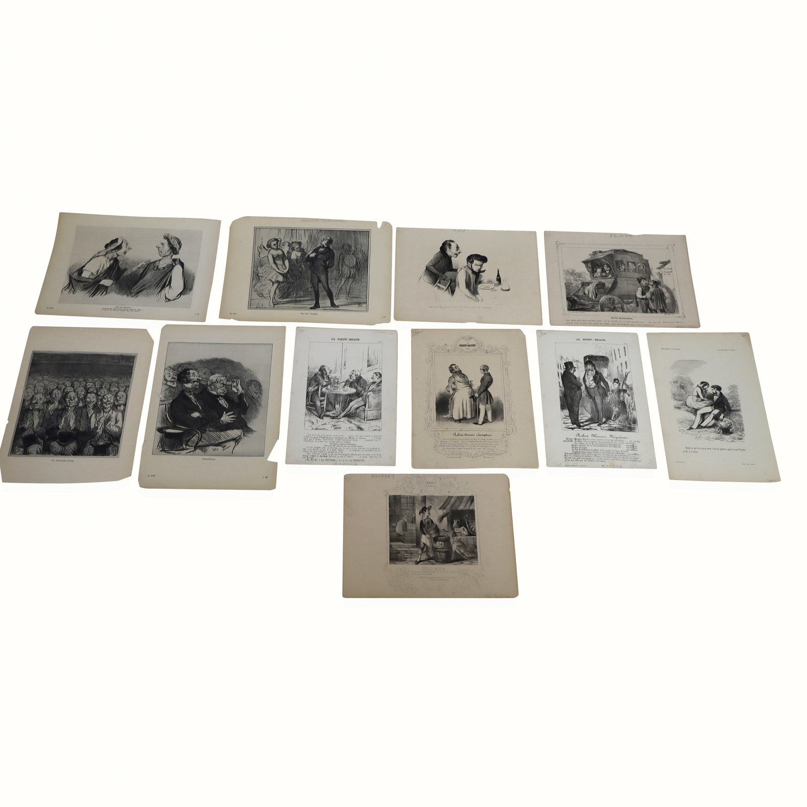 After Honore DAUMIER Collection of Prints: After Honore Daumier (French 1808-1879), collection of assorted prints, book plates, etchings, etc., some loose, some mounted on cardboard, theatrical and others, early 20th century. [Largest 13" x 11
